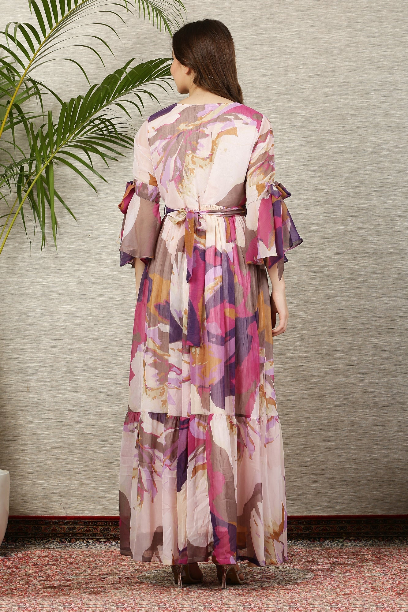 White Cascading Dusty Pinkish Maternity & Nursing Frill Dress - Chenance