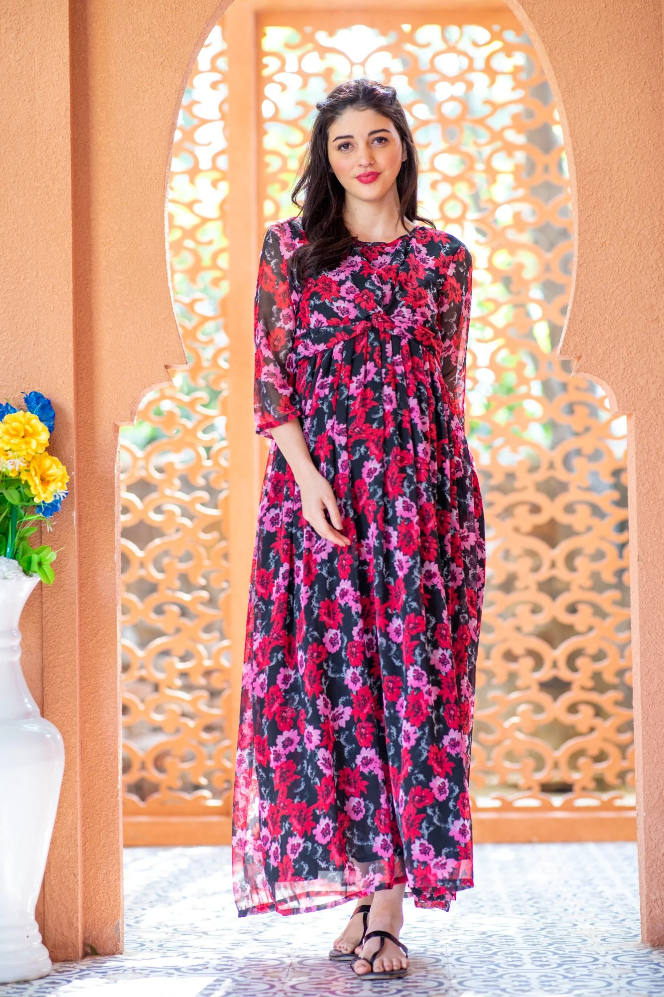 Noir Rose Maternity Knot Dress - Chenance