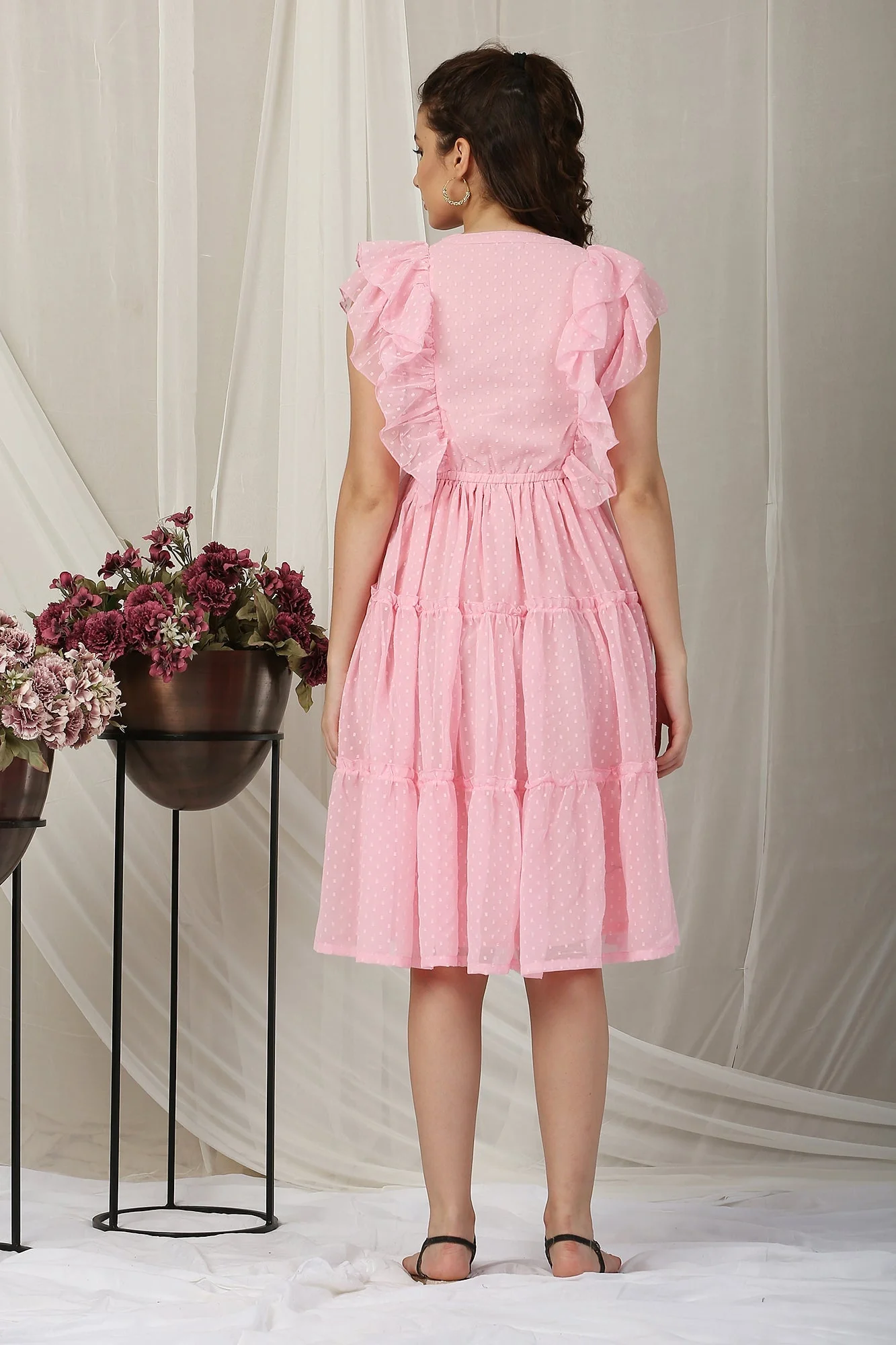 Enduring Baby Pink Maternity & Nursing Flowy Dress - Chenance