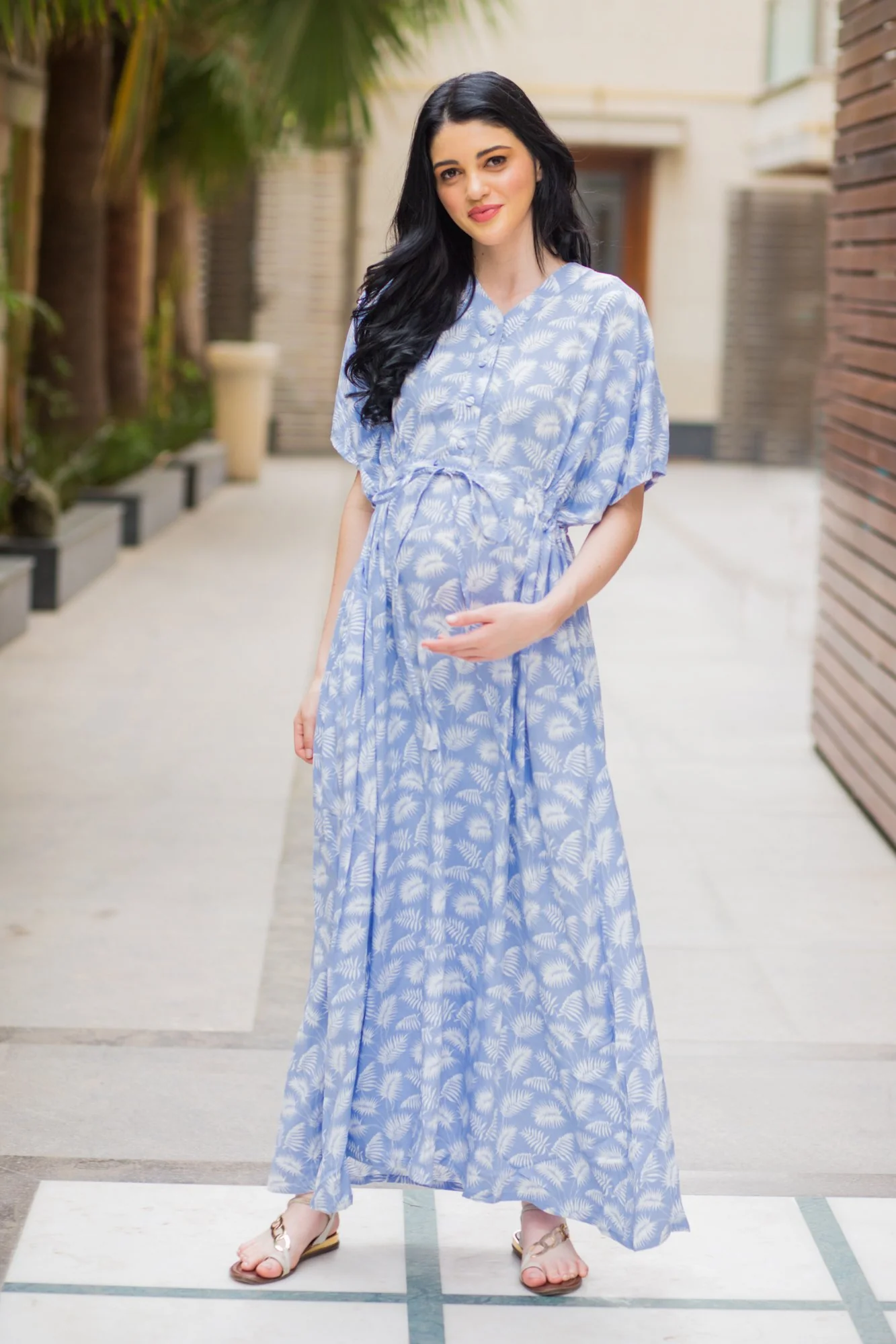 Kimono Powder Blue Maternity & Nursing Dress / Delivery Gown/ Night Dress - Chenance