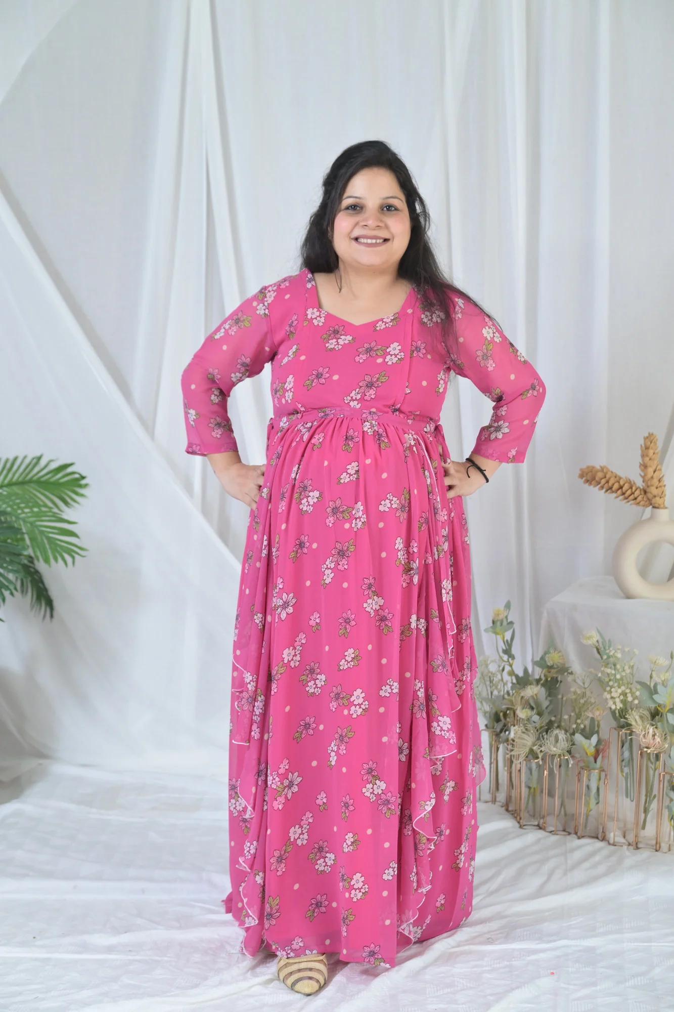 Blossom Rose Pink Maternity & Nursing Flow Dress - Chenance