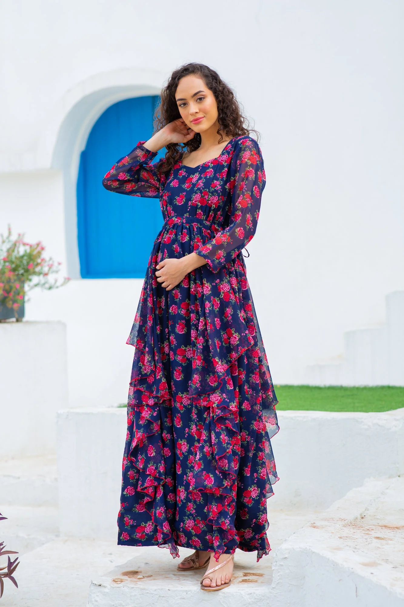 Pretty Lavender Floral Maternity & Nursing Flow Dress - Chenance