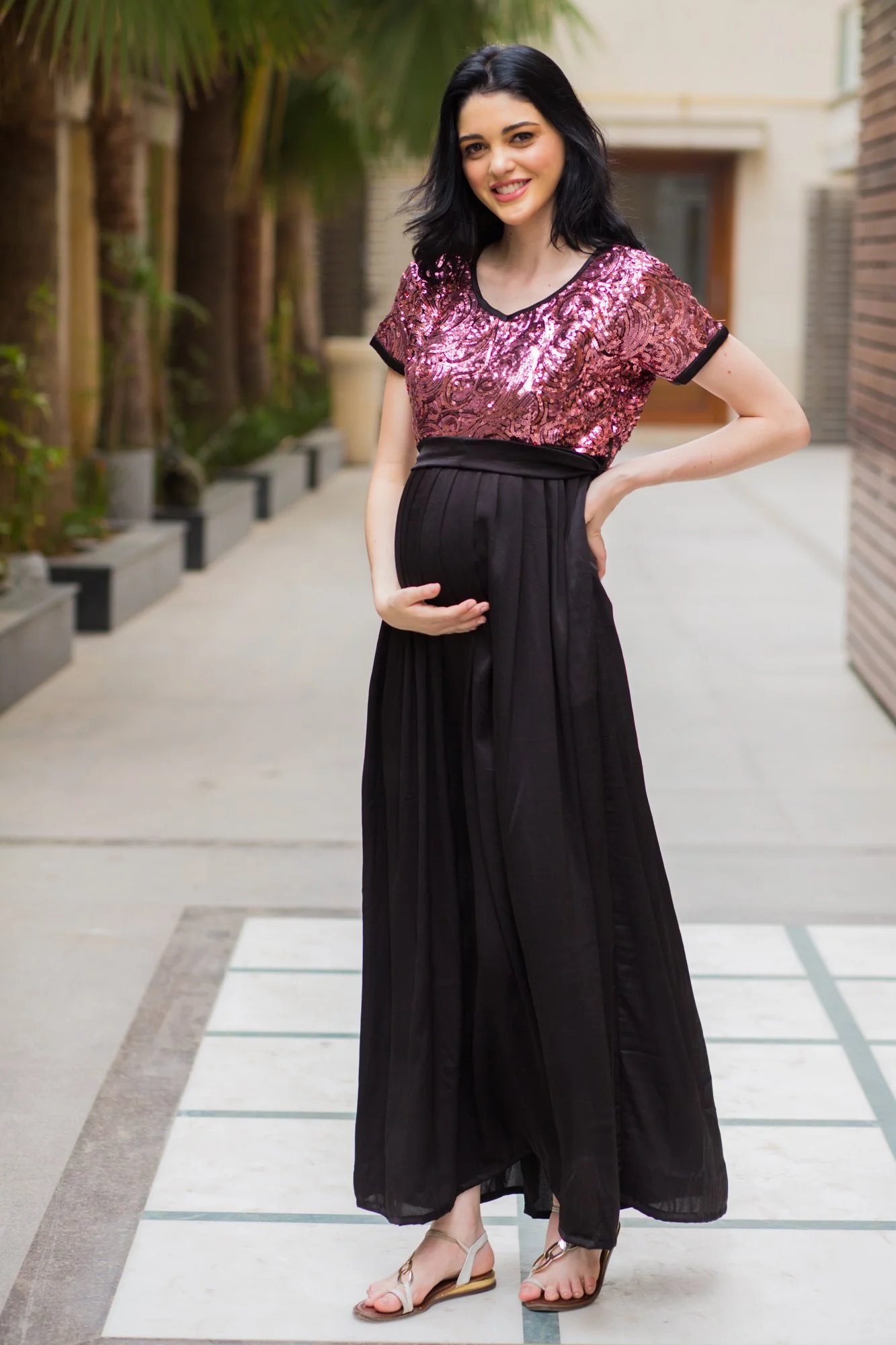 Luxe Mulberry Jade Sequin Maternity Dress - Chenance