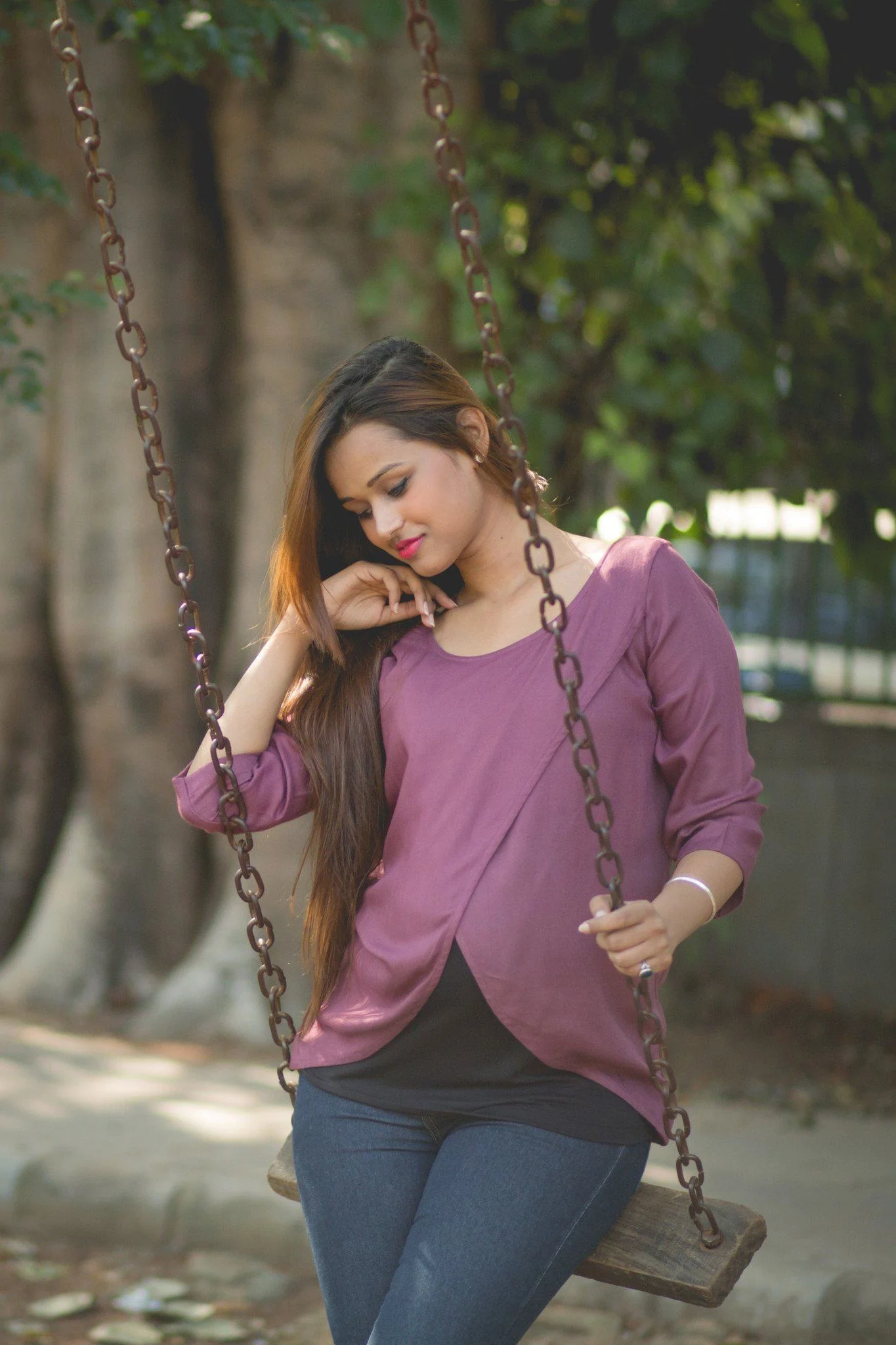 Purple Front Wrap Maternity Top - Chenance