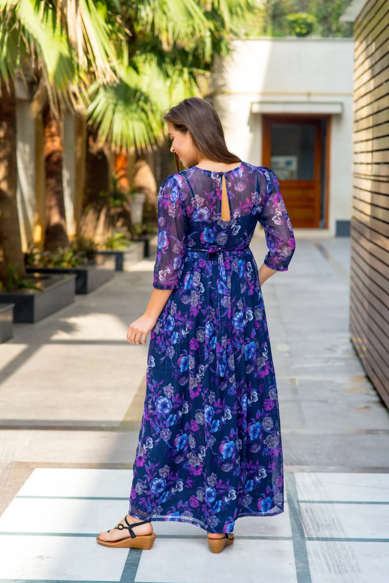 Luxe Chiffon Violet Floral Maternity & Nursing Dress - Chenance