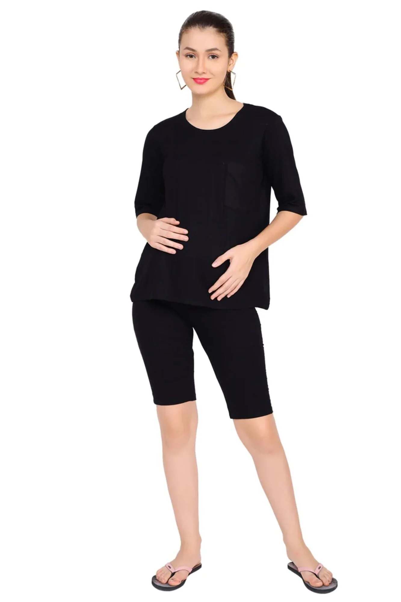 Jade Black Cycling Short Maternity Coord Set (2 pc) - Chenance