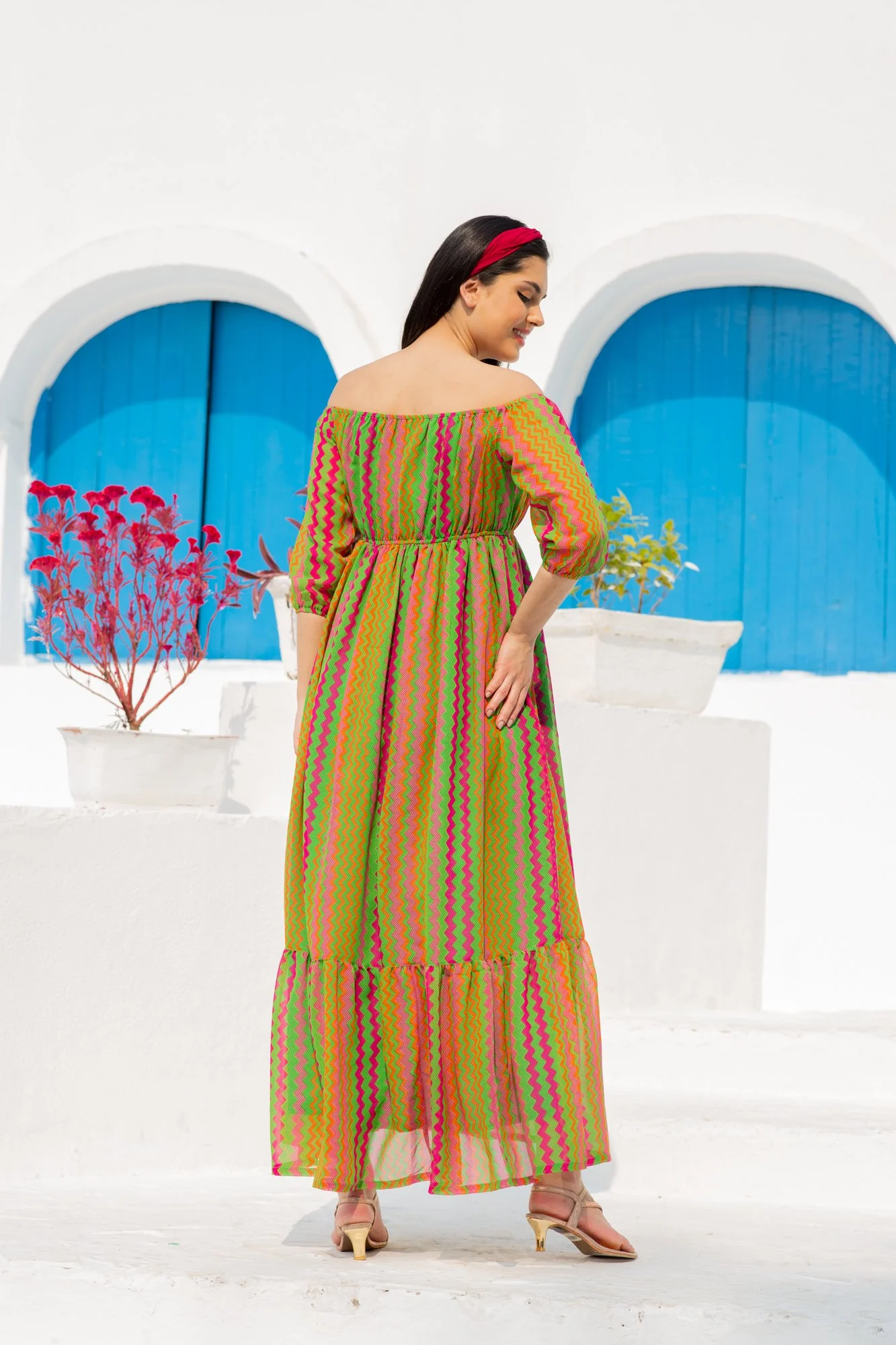 Flowy Dual Off-Shoulder Boat Neck Maternity & Nursing Maxi Dress - Chenance