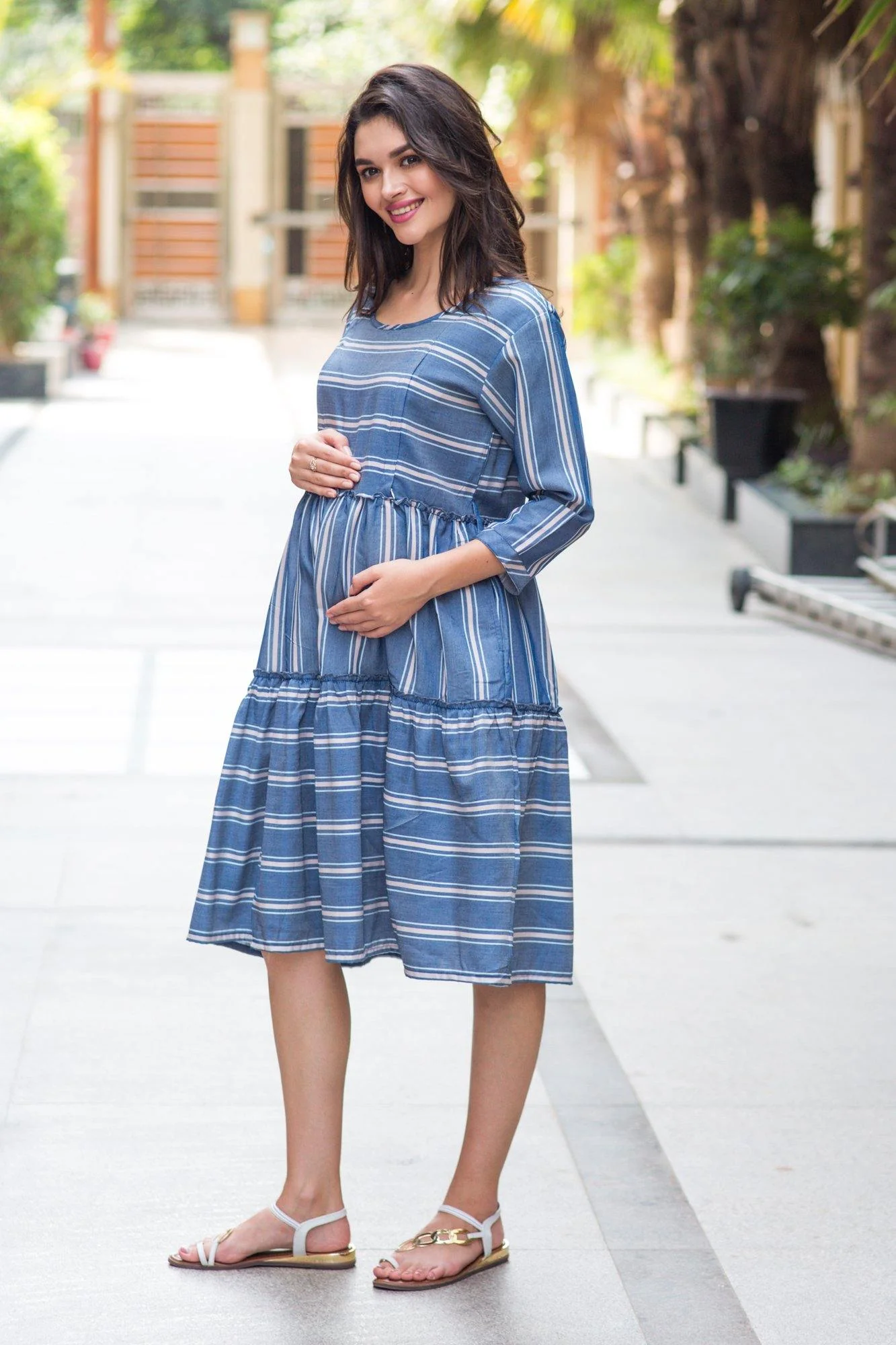 Spruce Blue Stripe Maternity & Nursing Dress - Chenance