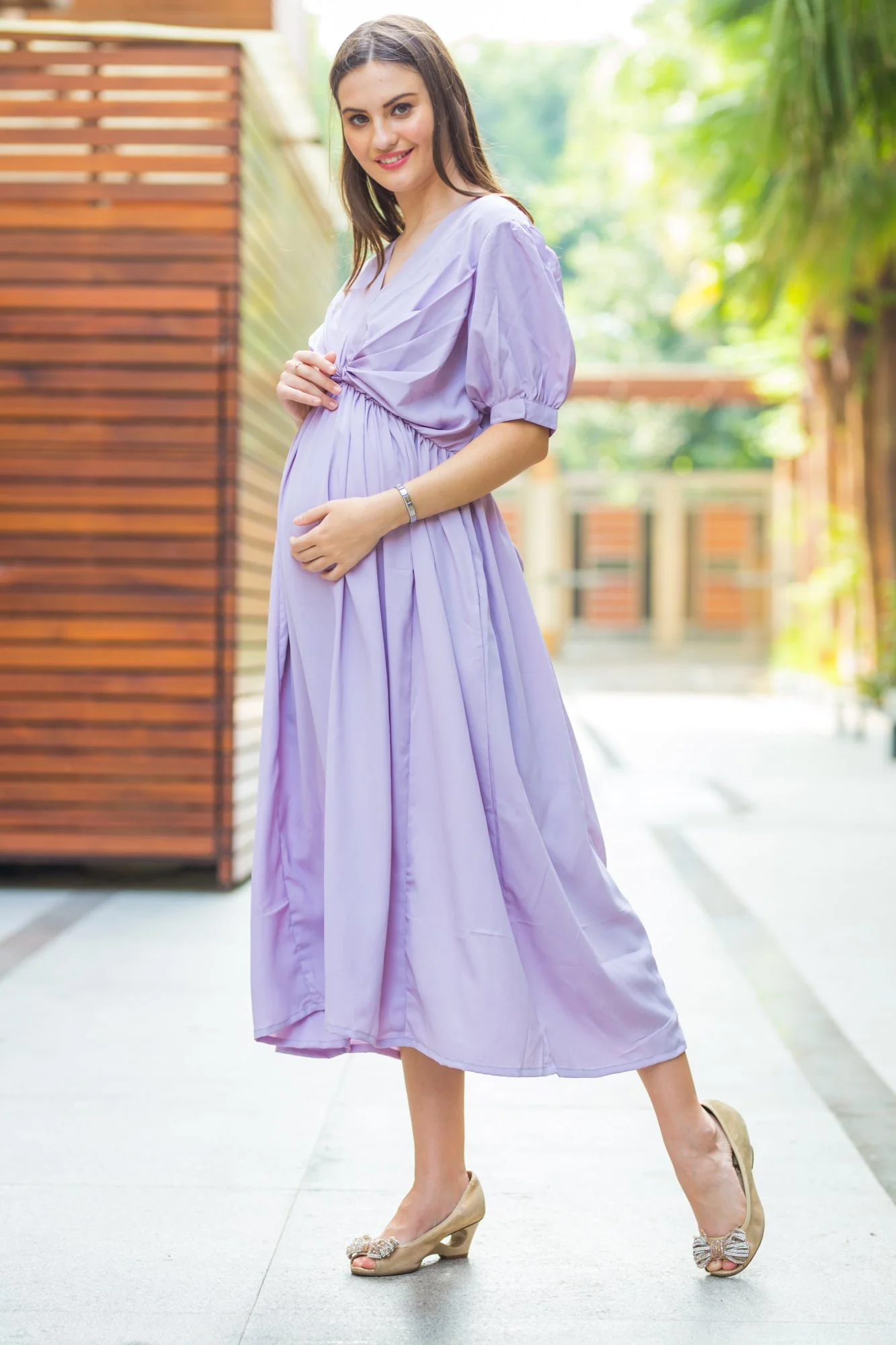 Lilac Front Knot Maternity Dress - Chenance
