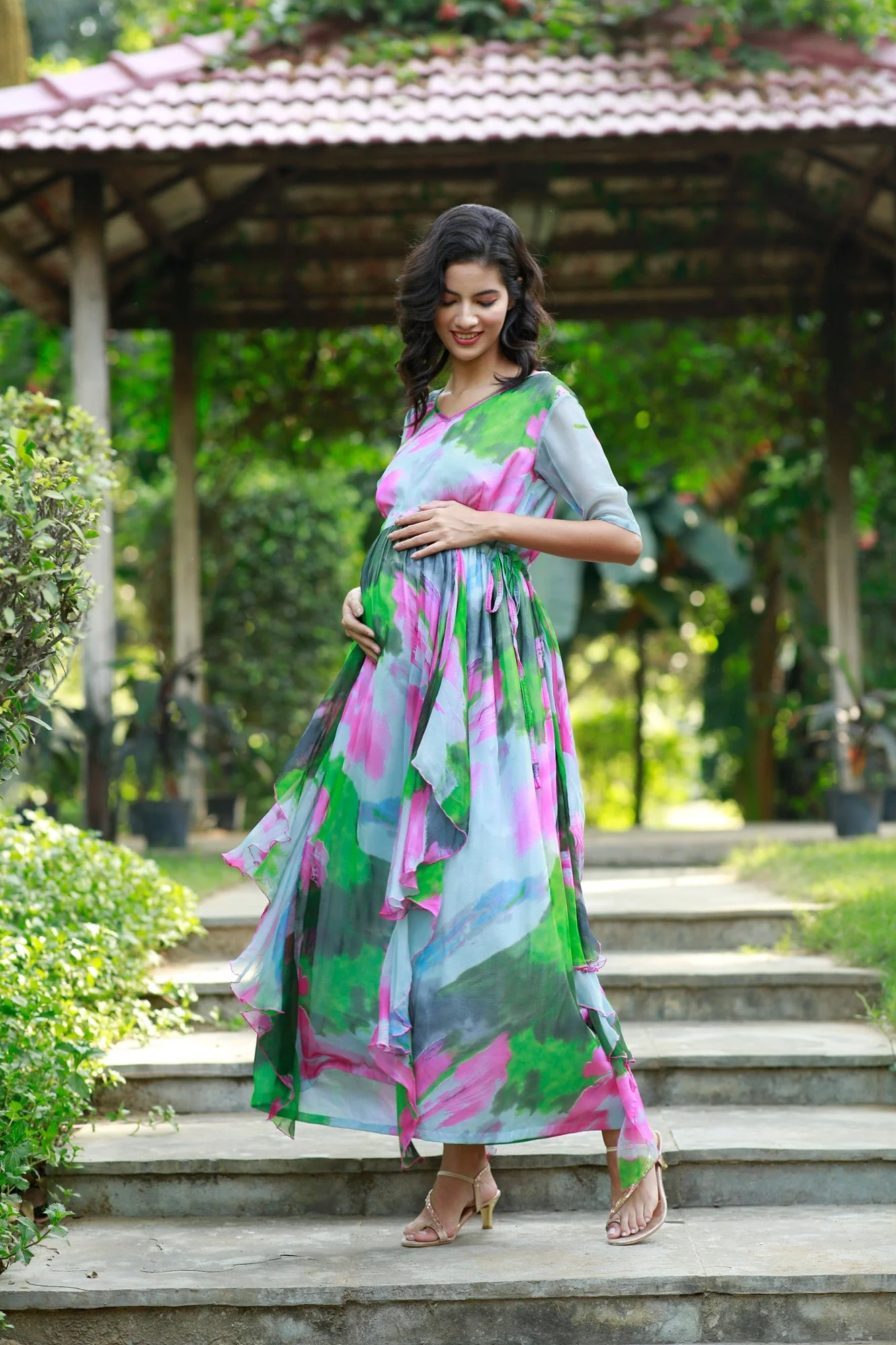 Forest Sea Green Maternity  Flow Dress - Chenance