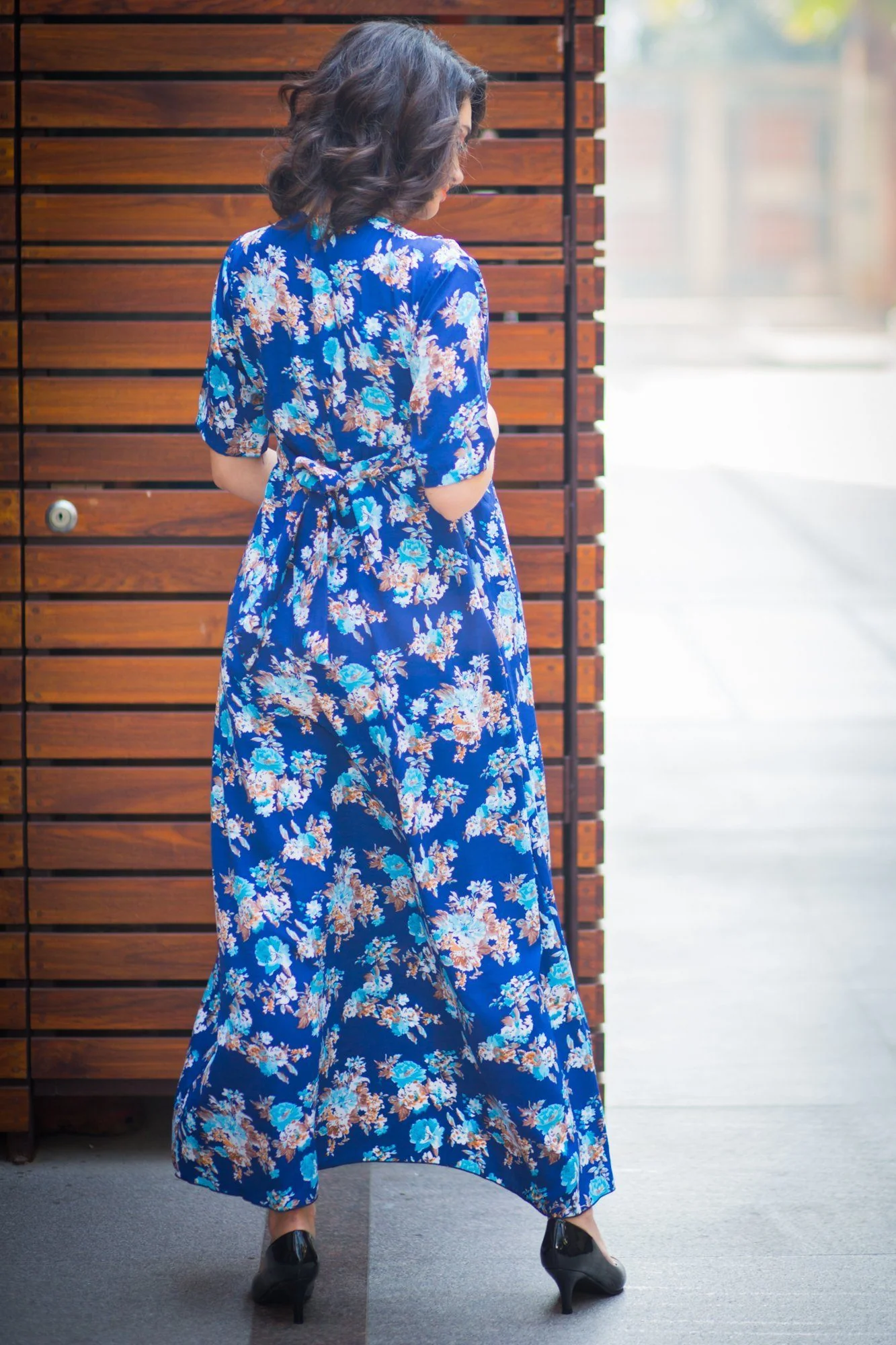 Floral Blue High-Low Maternity & Nursing Wrap Dress - Chenance