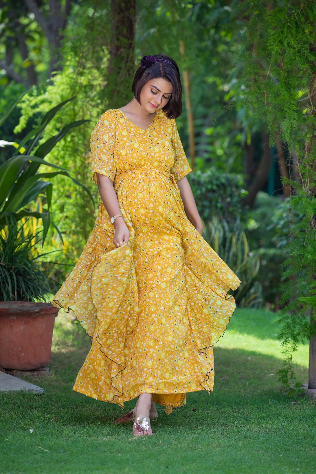 Honey Yellow Maternity Flow Dress - Chenance