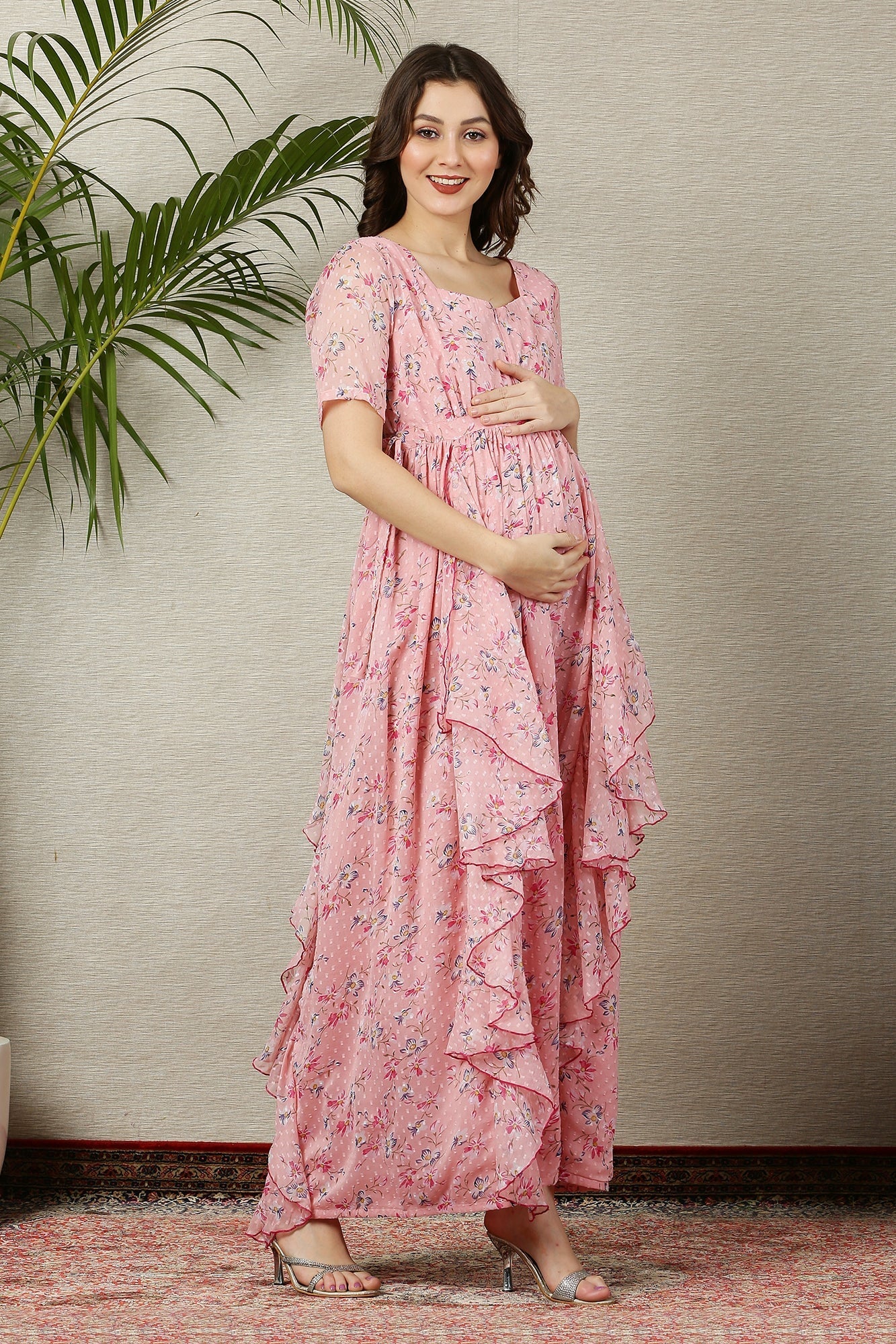 Soothing Peach Blossom Maternity & Nursing Flow Dress - Chenance