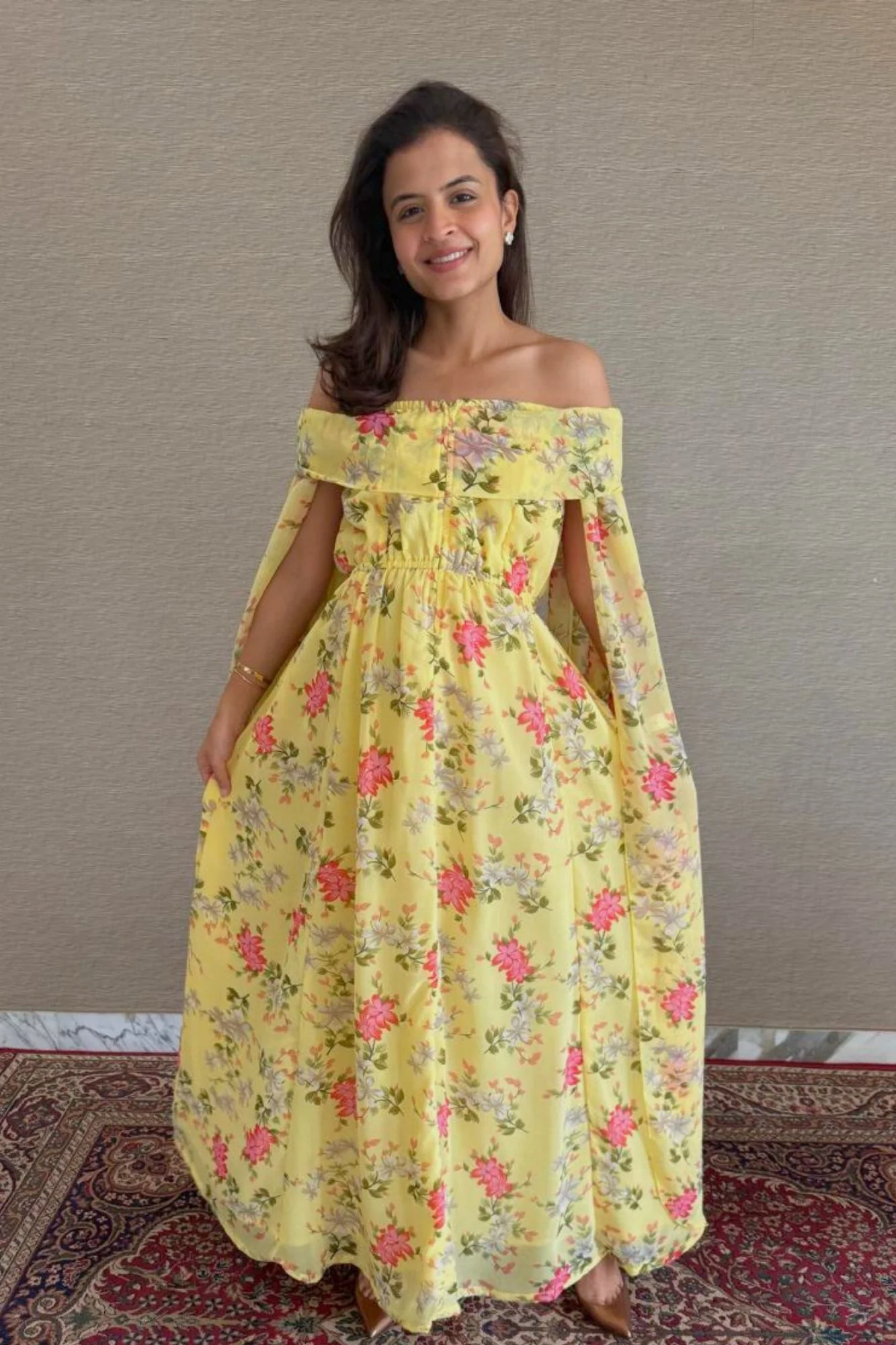 Adorable Yellow Flying Sleeves Maternity & Nursing Dress - Chenance