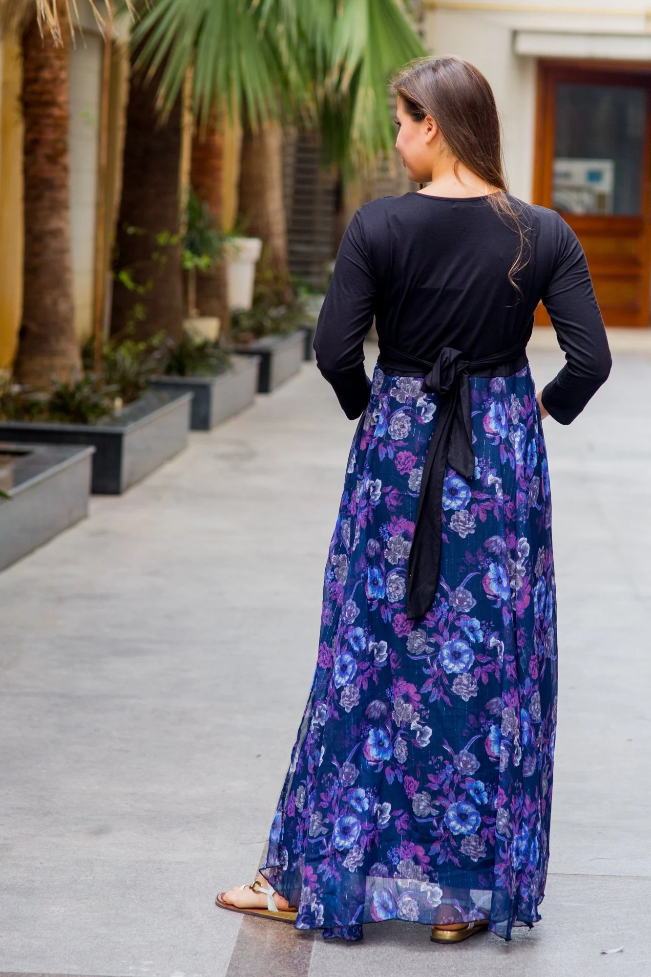 Luxe Violet Floral Chiffon Maternity & Nursing Wrap Dress - Chenance