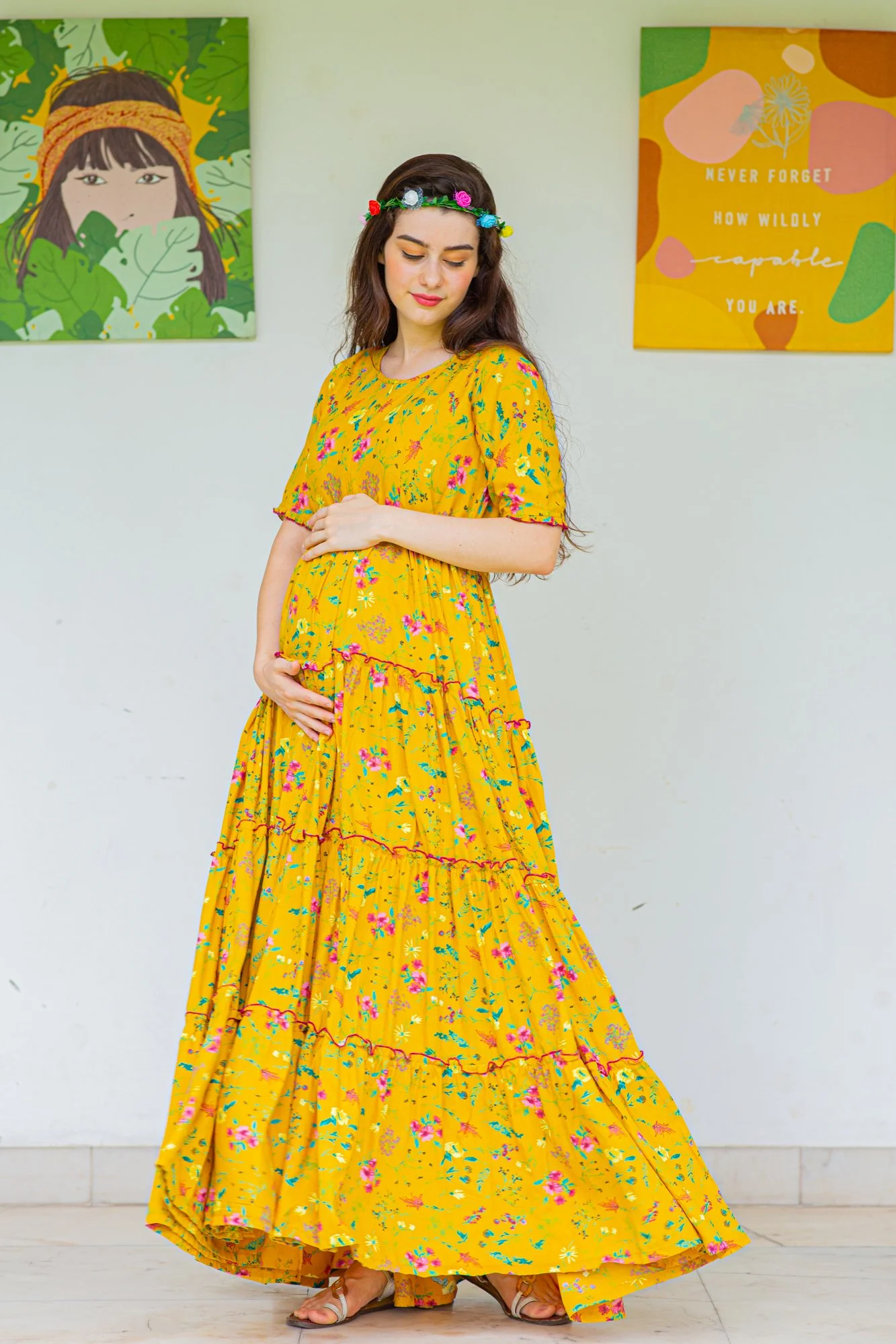 Jade Sunny Frill Maternity & Nursing Dress - Chenance