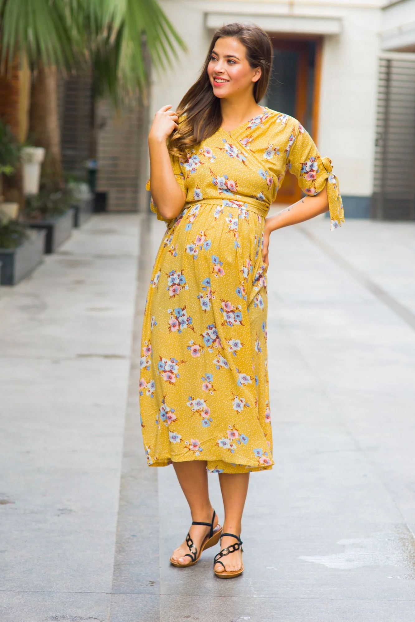 Marigold Maternity & Nursing Wrap Midi Dress - Chenance