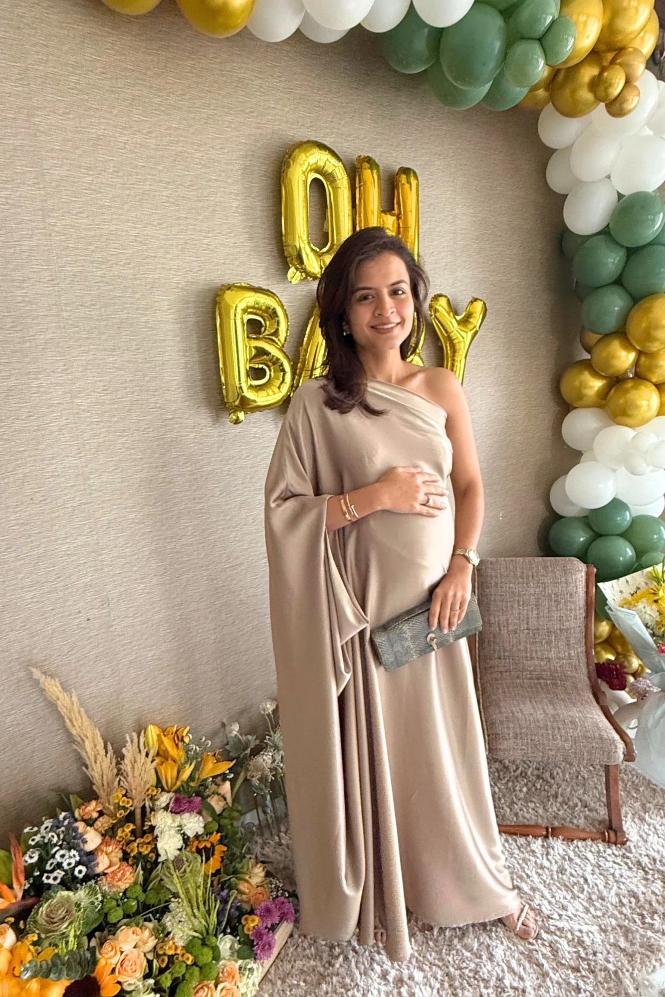 Luxe Golden Glow Satin Maternity Gown - Chenance