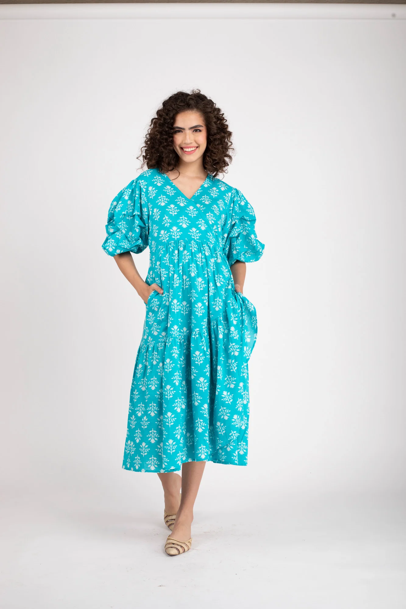 Love Iris Blue Maternity & Nursing Frill Wrap Dress (100% Cotton) - Chenance