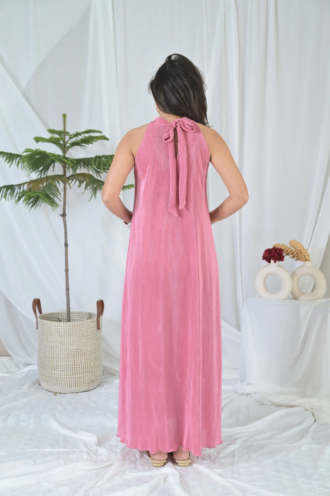 Luxe Hot Pink Maternity Pleated Gown - Chenance