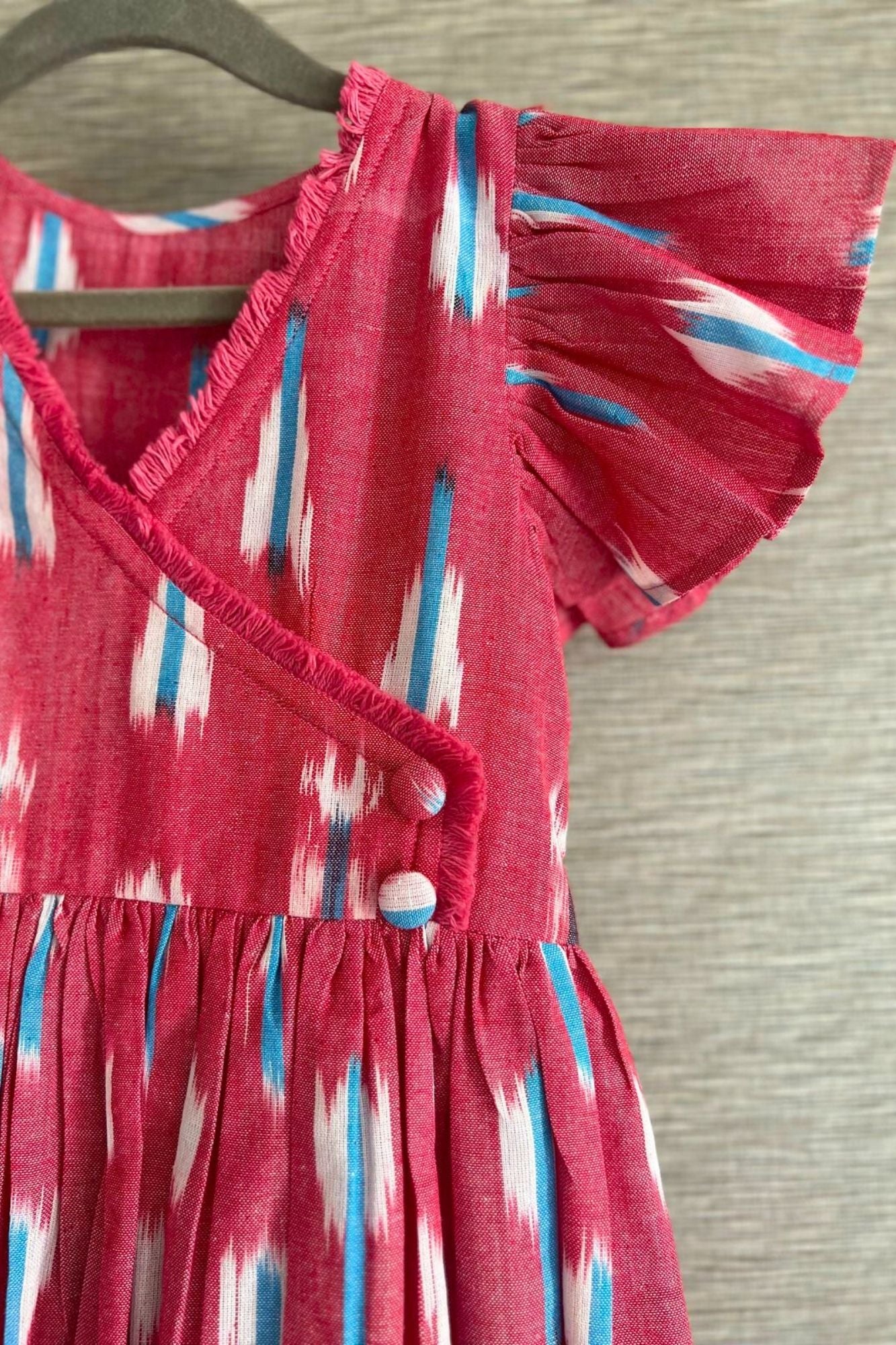 Pretty Red Ikat Gathered Dress - Chenance