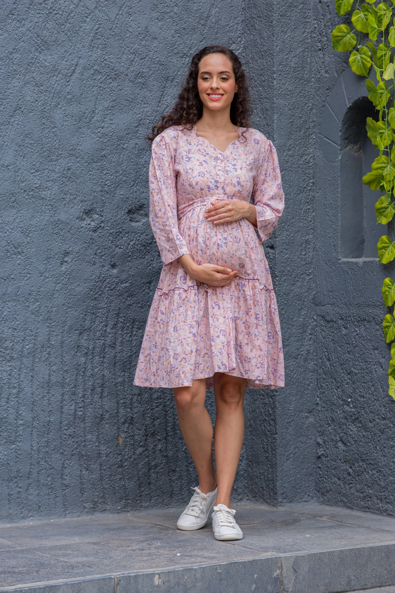 Sassy Rose Quartz Blooming Maternity & Nursing Flair Dress - Chenance