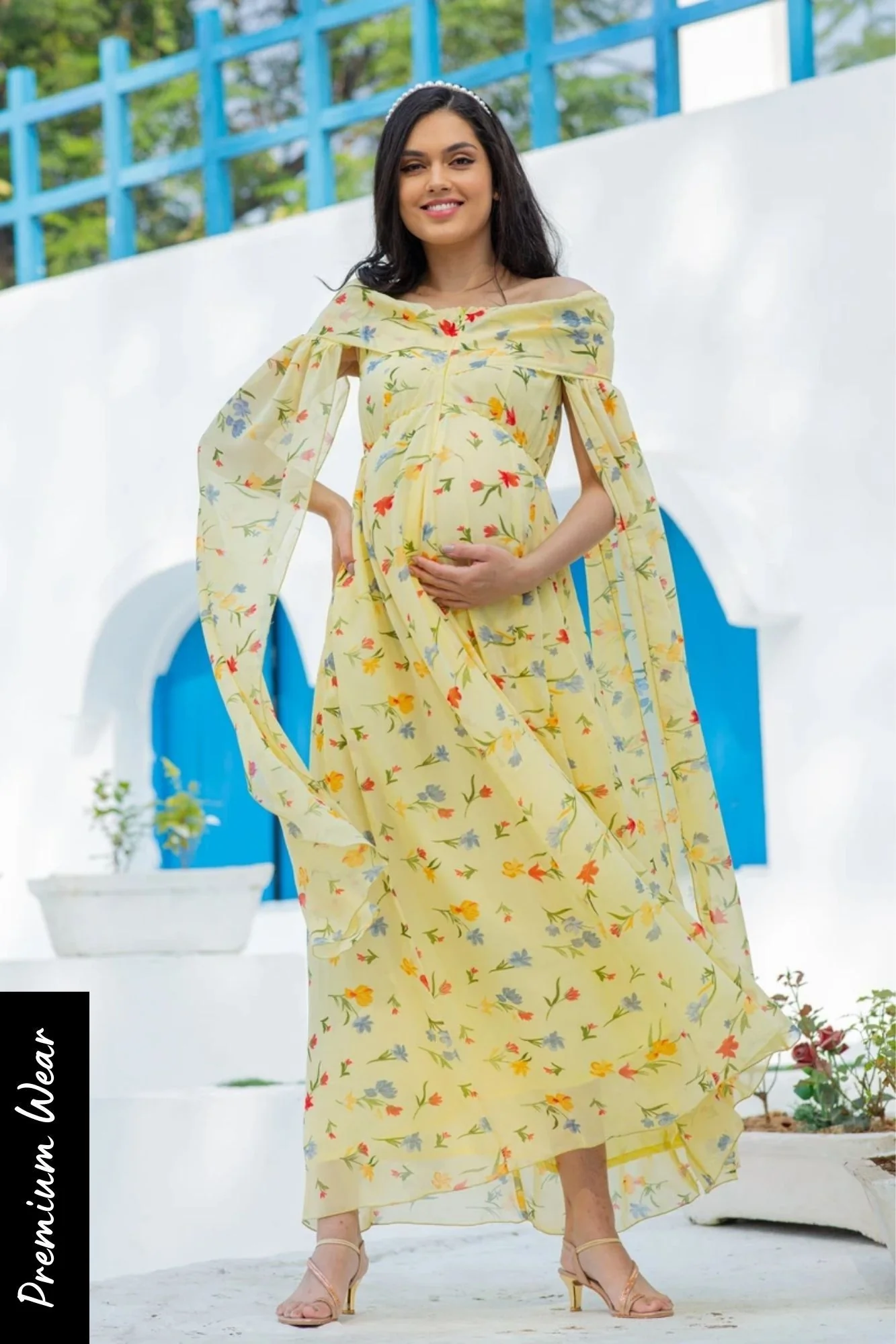 Luxe Pastel Yellow Flying Sleeves Maternity & Nursing Dress - Chenance