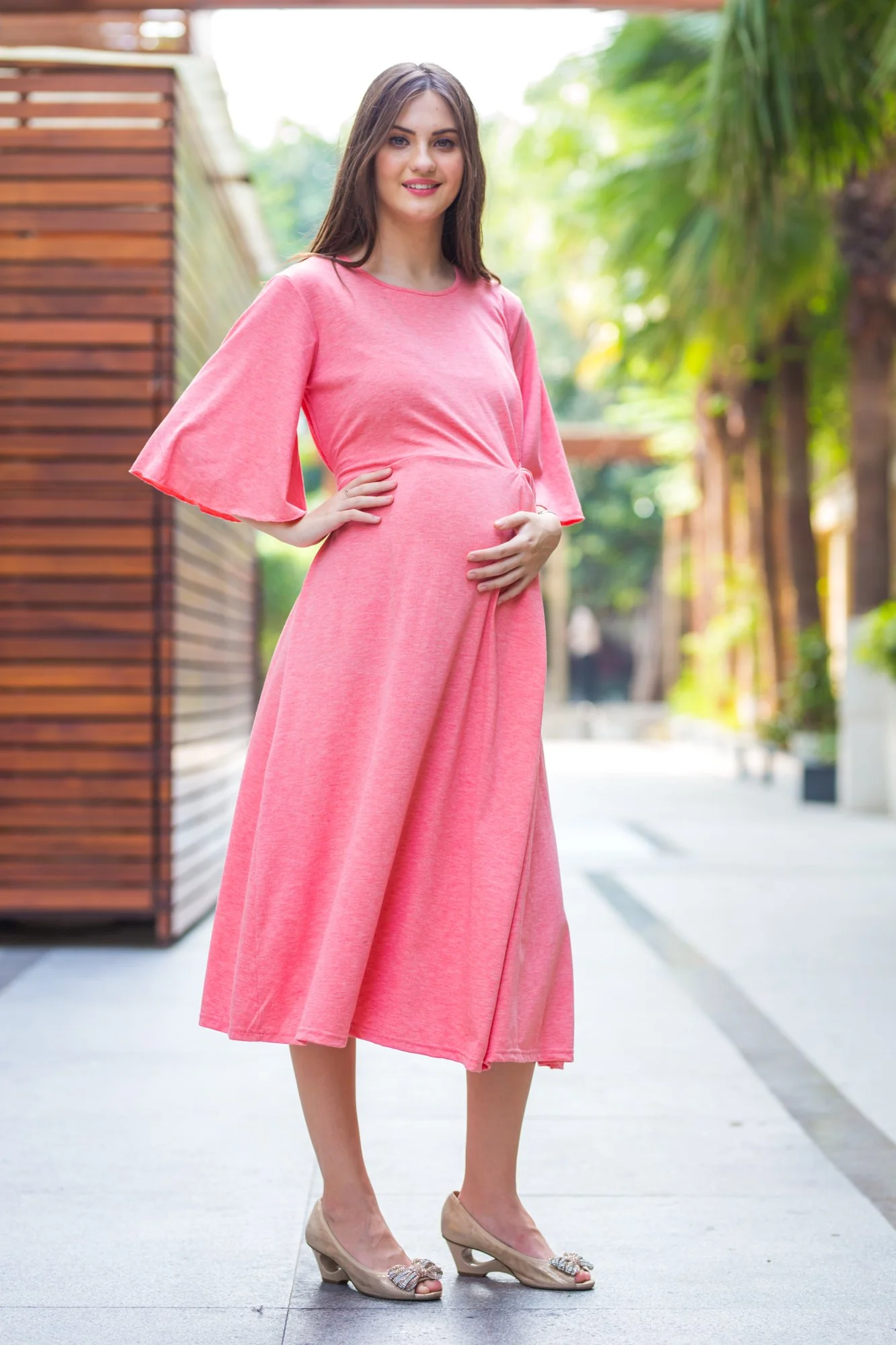 Pink blush Side Knot Maternity Dress - Chenance