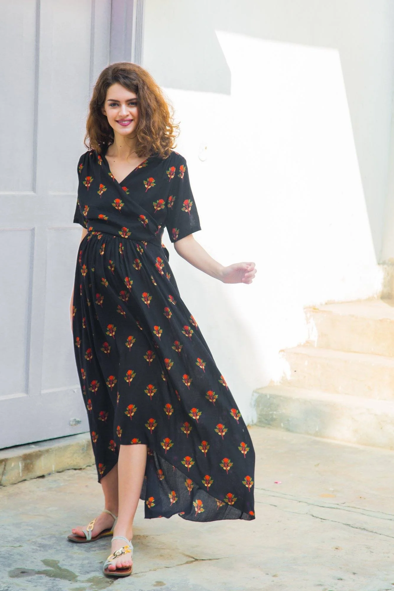 Chic Floral Hi-Low Maternity & Nursing Wrap Dress - Chenance