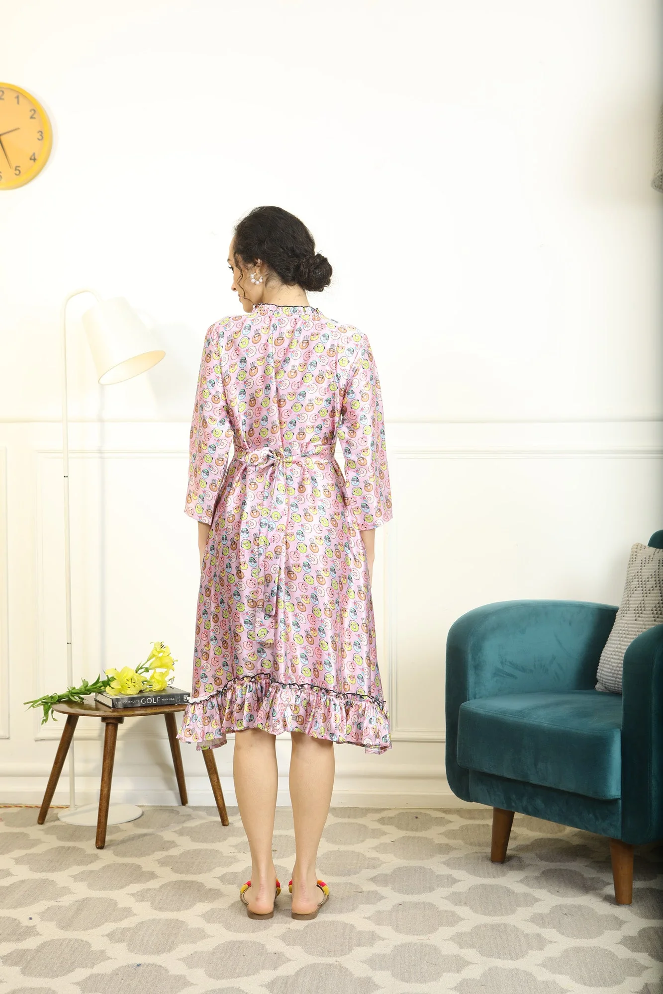 Pretty Lilac Donuts Maternity & Nursing Satin Dress - Chenance