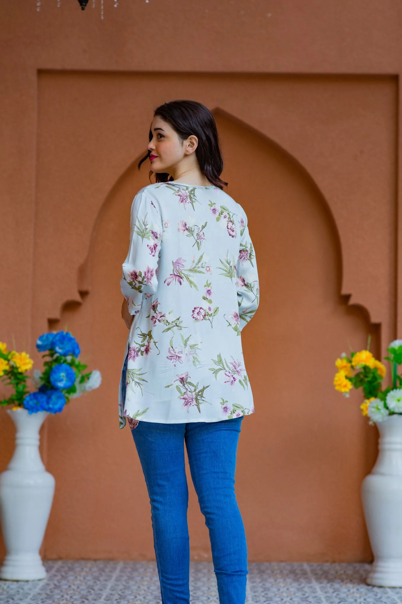 Mint Floral Viscose Maternity & Nursing Top - Chenance