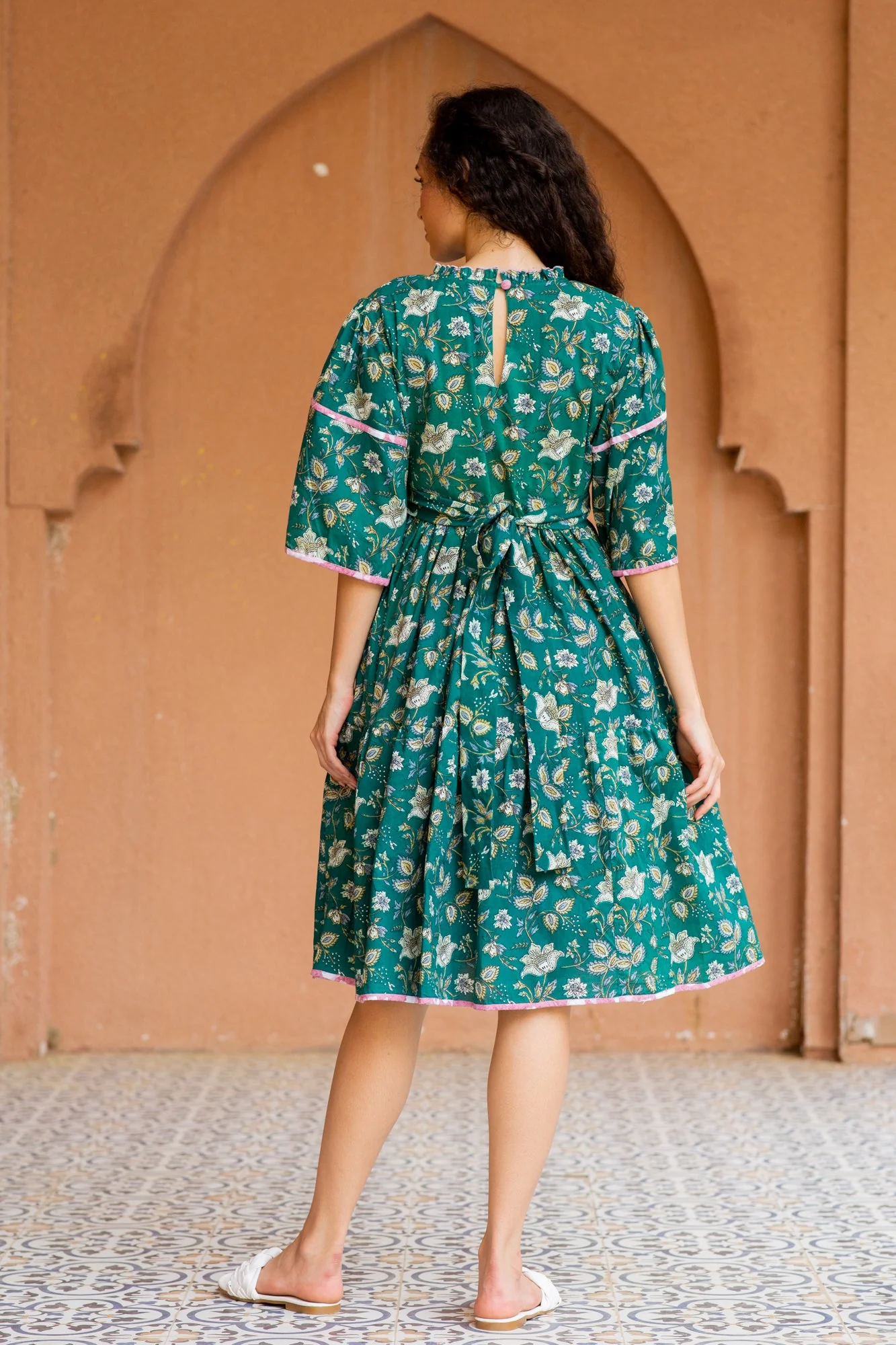 Daffodil Sapphire Maternity & Nursing Knee Dress (100% Cotton) - Chenance