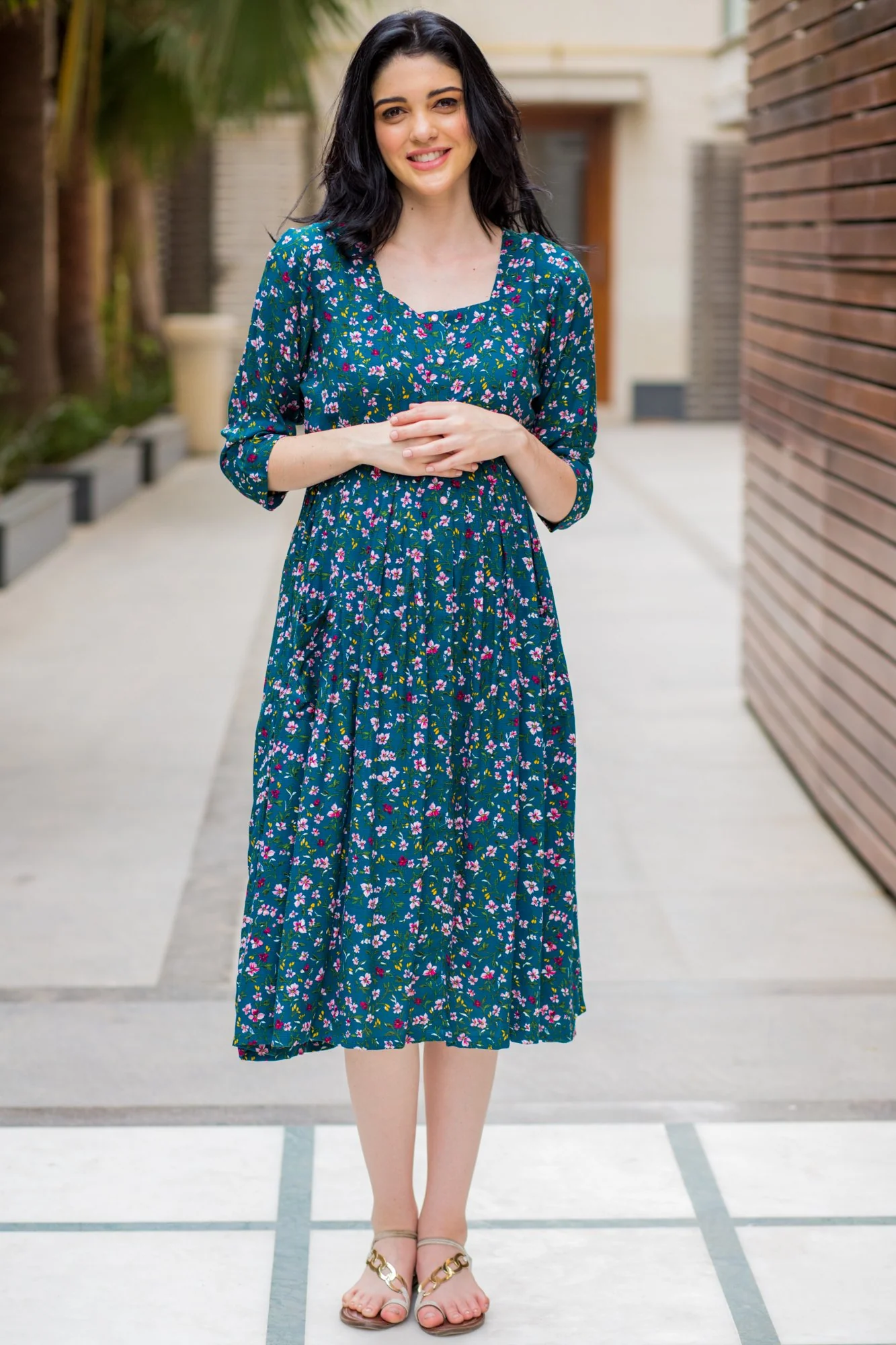 Pine Green Floral Pocket Maternity & Nursing Dress - Chenance