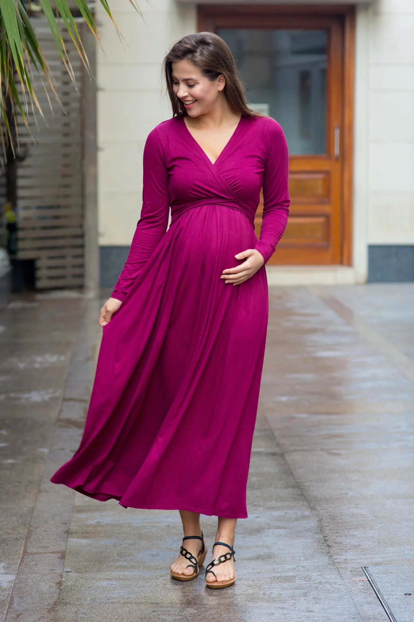 Maroon Berry Maternity & Nursing Maxi - Chenance