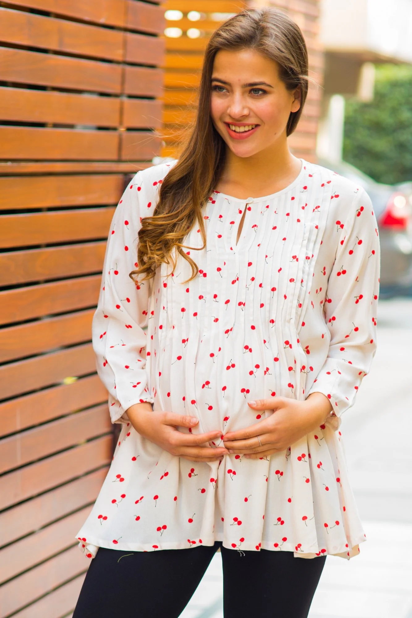 Serene Cherry Pintucks Maternity & Nursing Top - Chenance