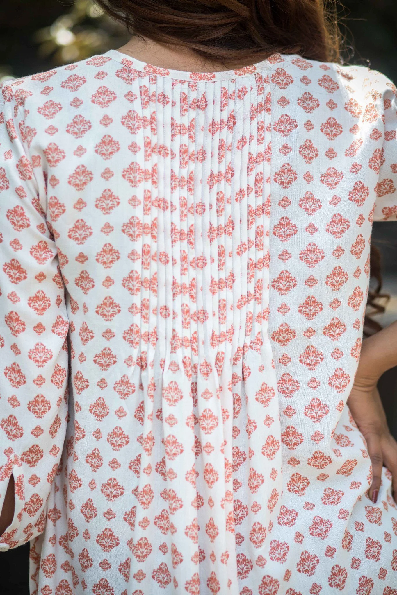 White and Orange Pleated Maternity Kurta - Chenance