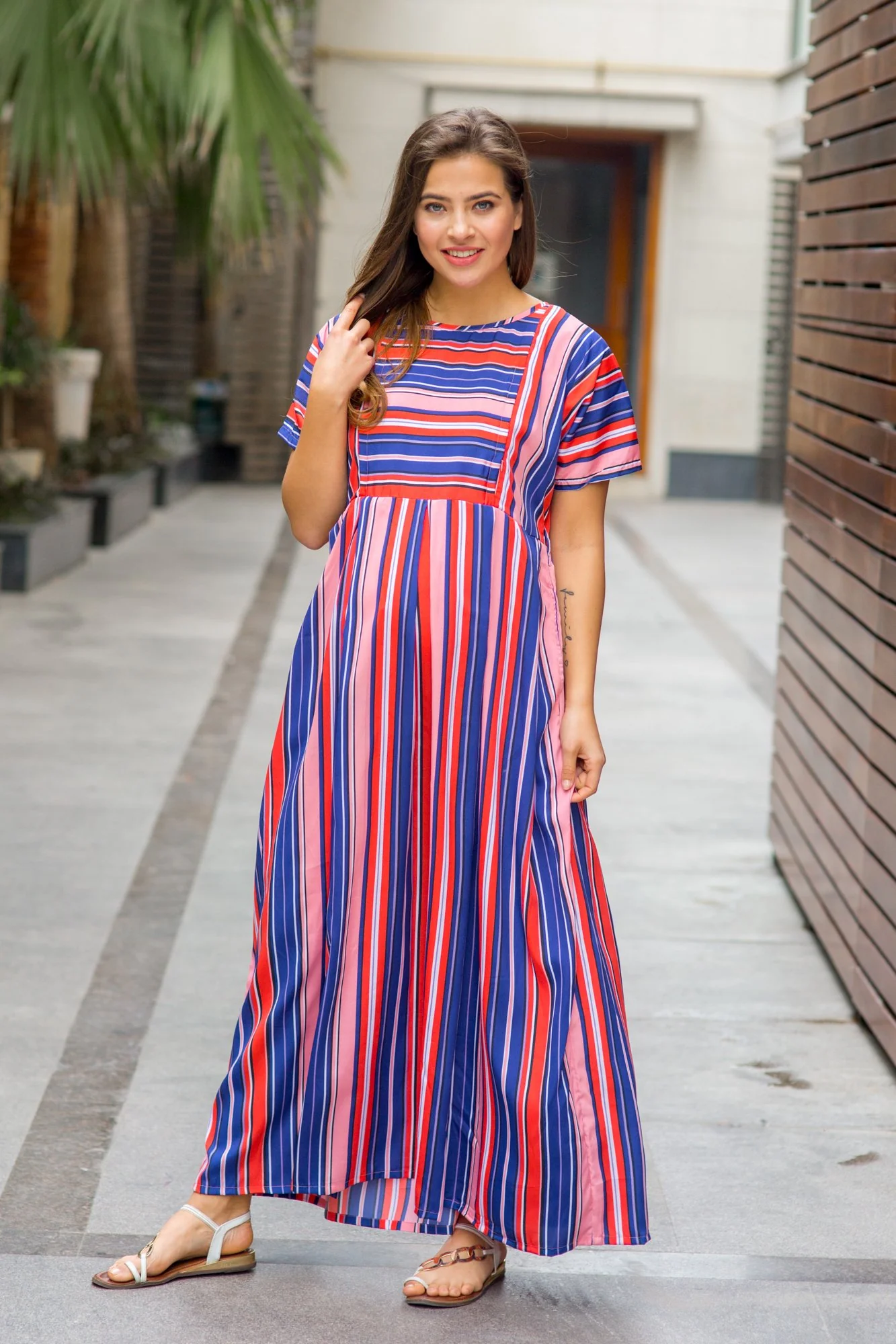 Peaches & Cream Soft Crepe Maternity & Nursing Maxi Dress - Chenance