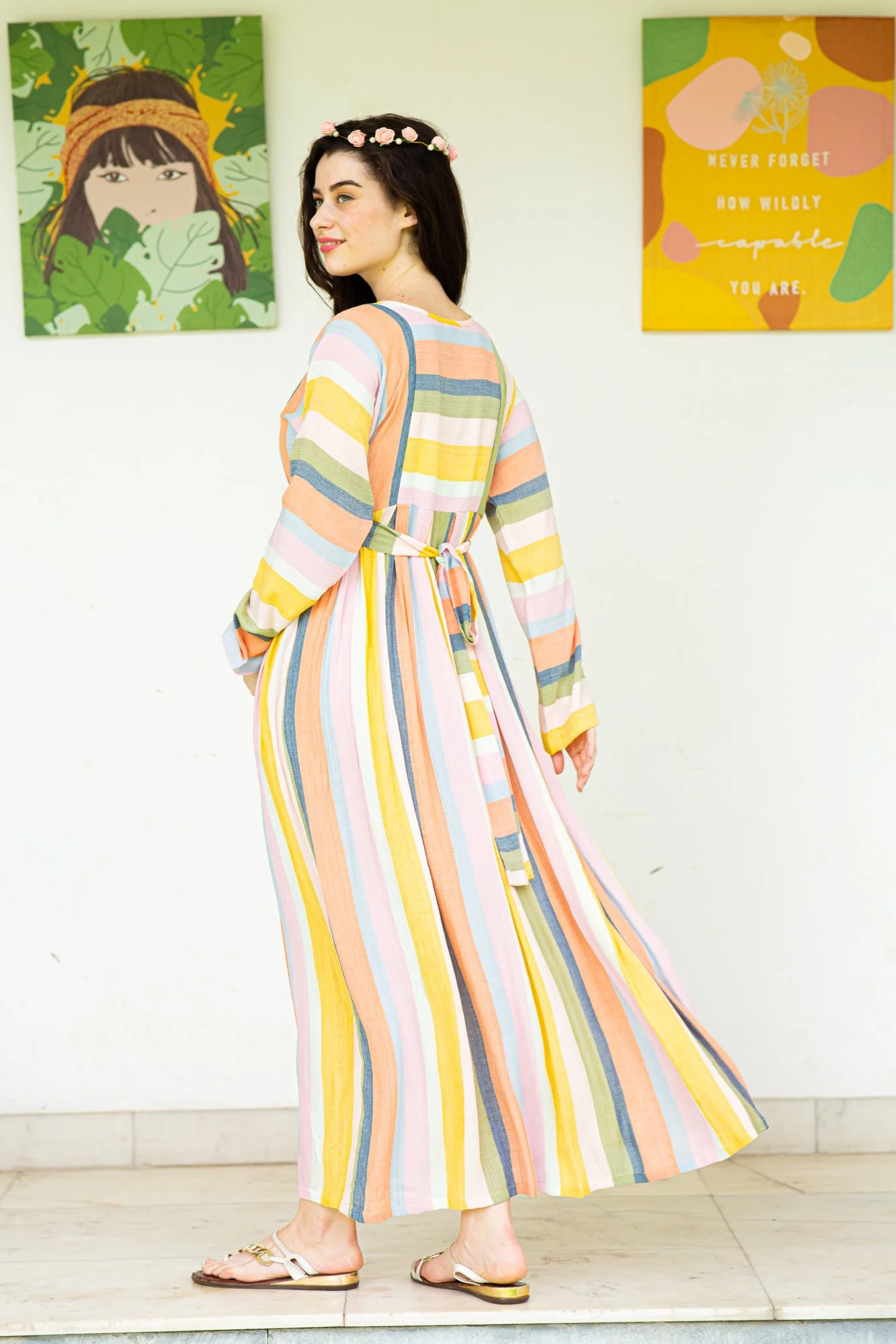 Serene Striped Maternity & Nursing Maxi - Chenance