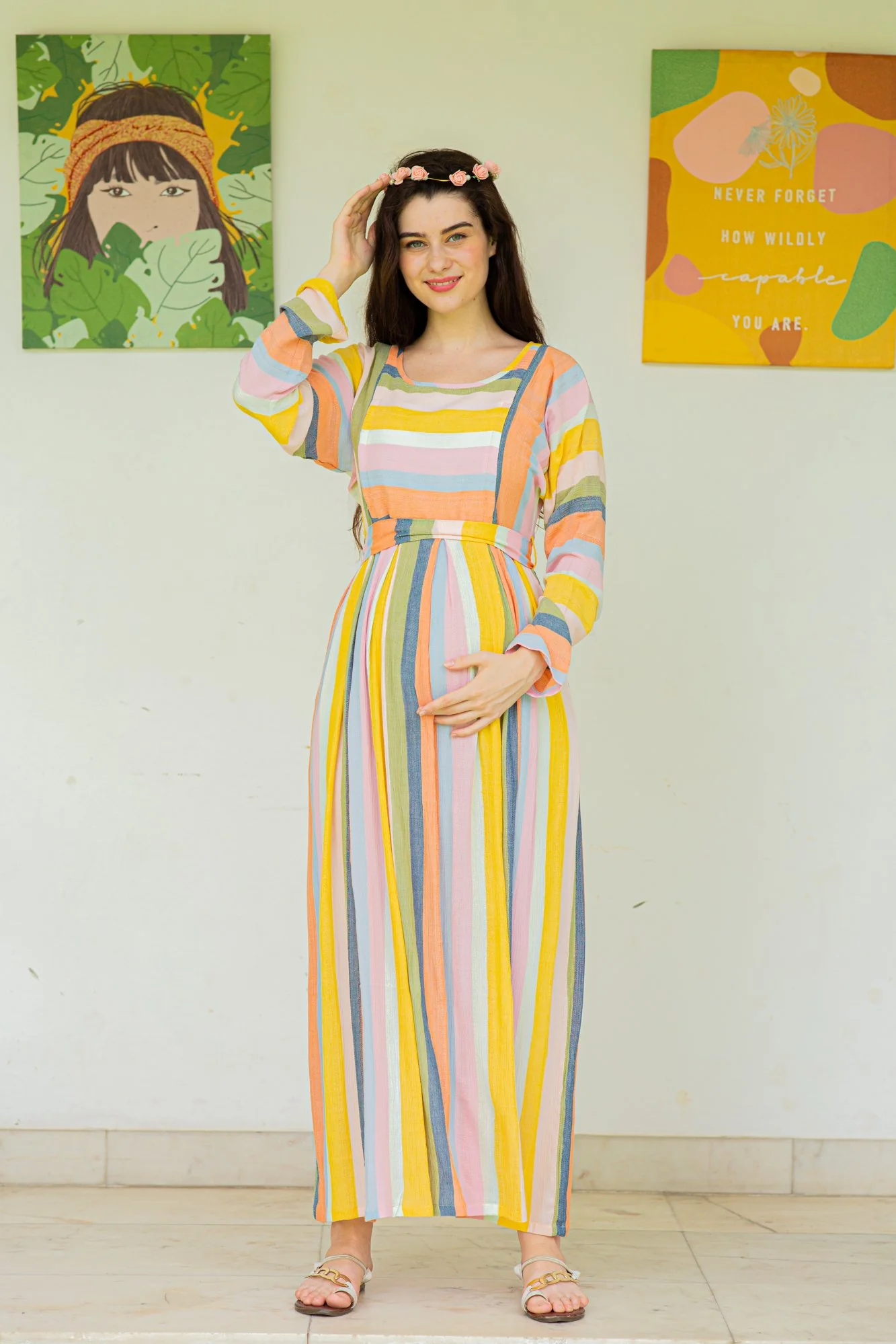 Serene Striped Maternity & Nursing Maxi - Chenance