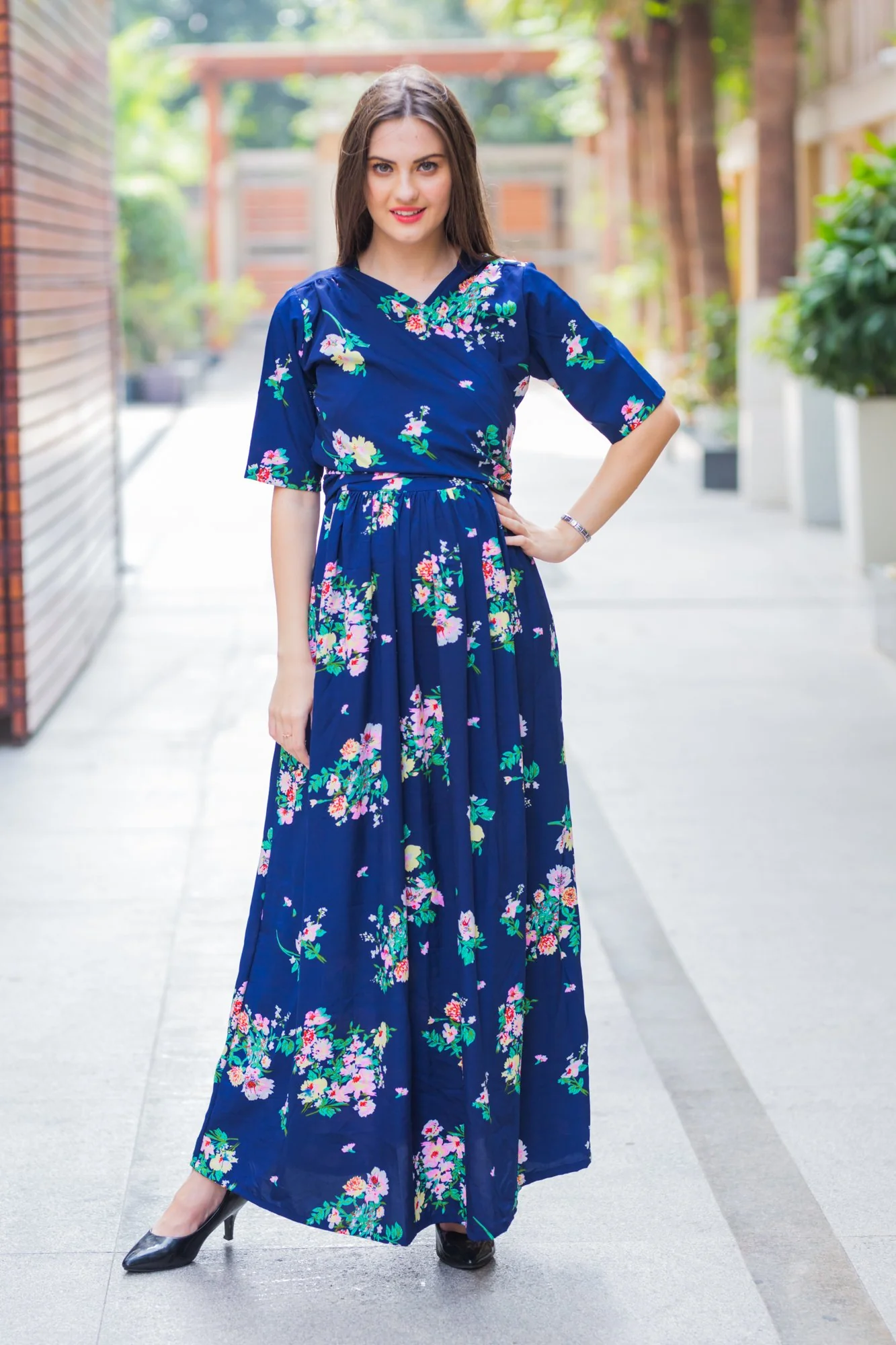 Midnight Blue Maternity & Nursing Wrap Dress - Chenance