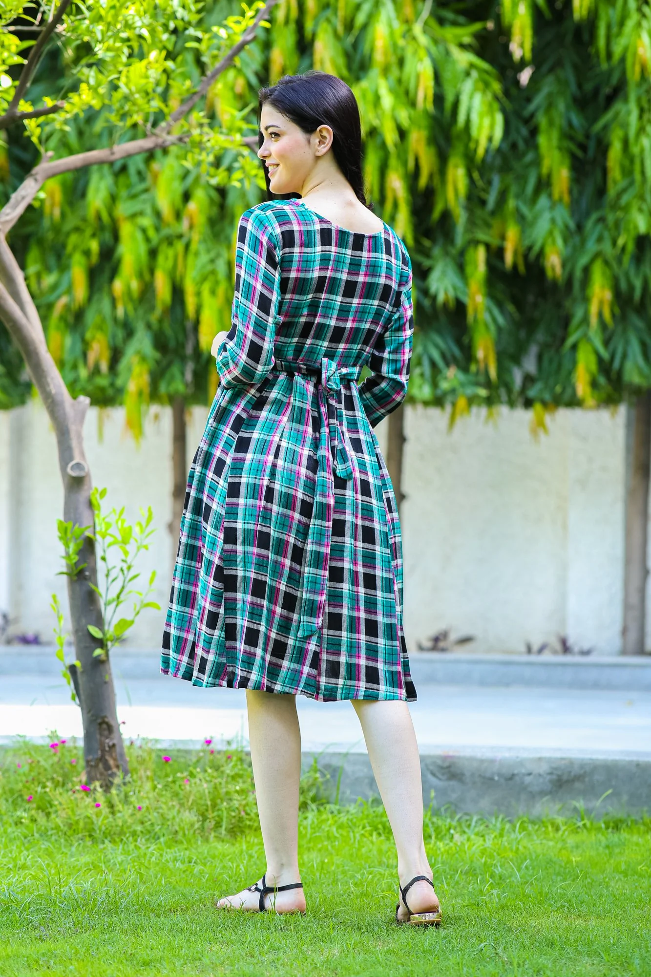 Blue Pink Concealed Zips Maternity and Nursing Dress - Chenance