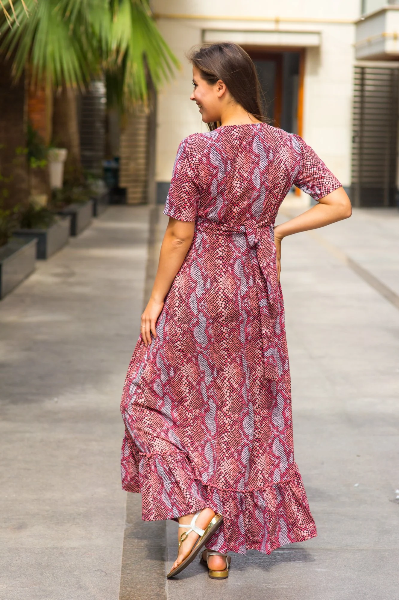 Bubblegum Pink Hi-Low Frill Maternity & Nursing Wrap Dress - Chenance