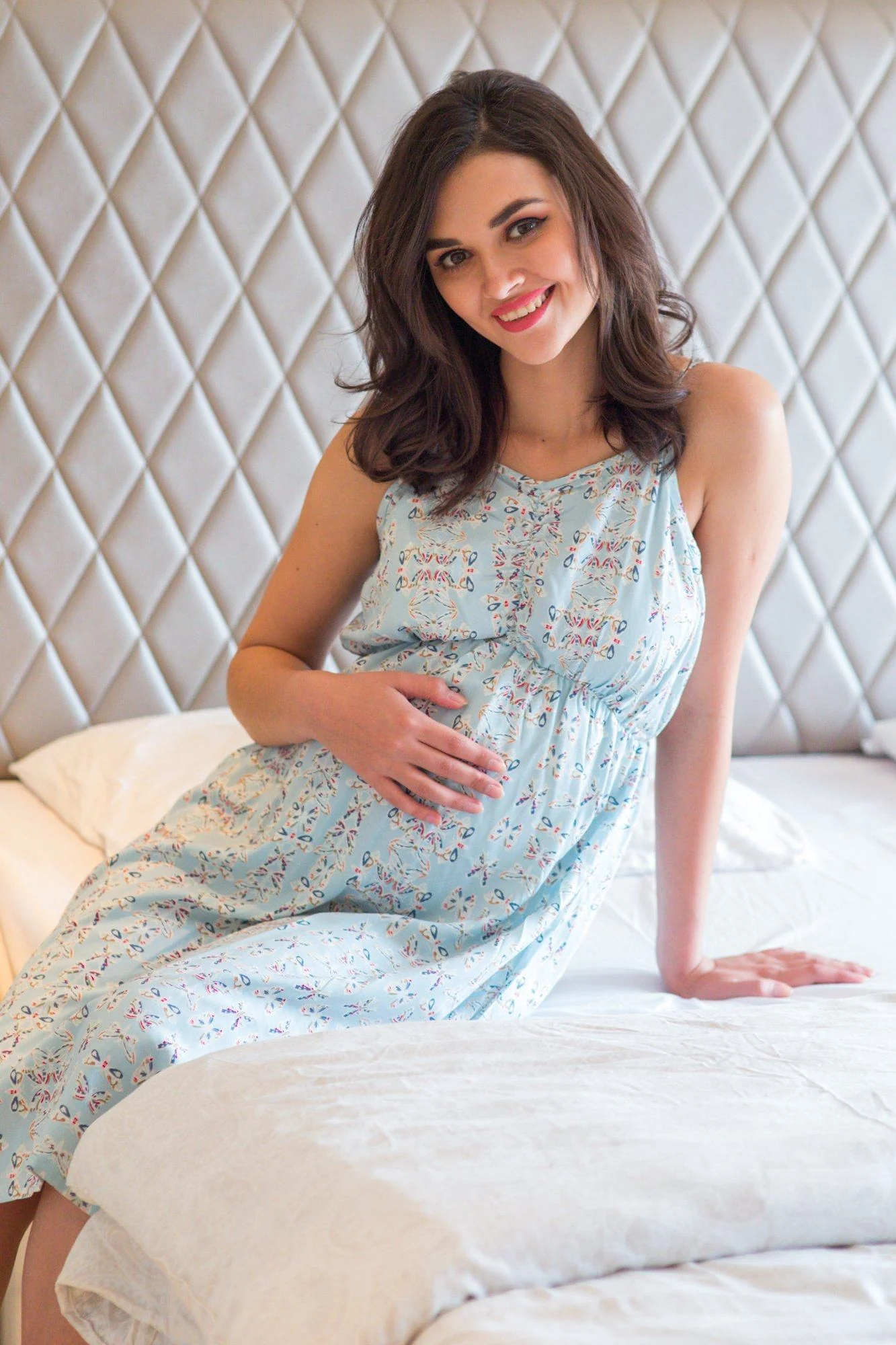 Pastel Blue Butterfly Maternity Night Dress - Chenance