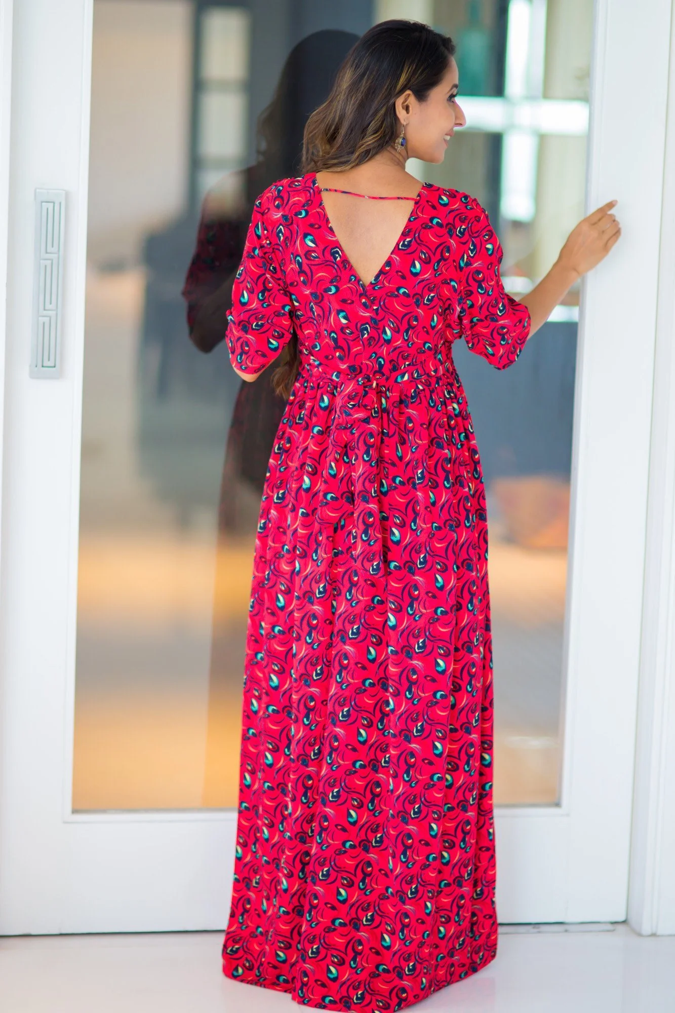 Bubble Crepe Chic Red Maternity & Nursing Wrap Dress - Chenance