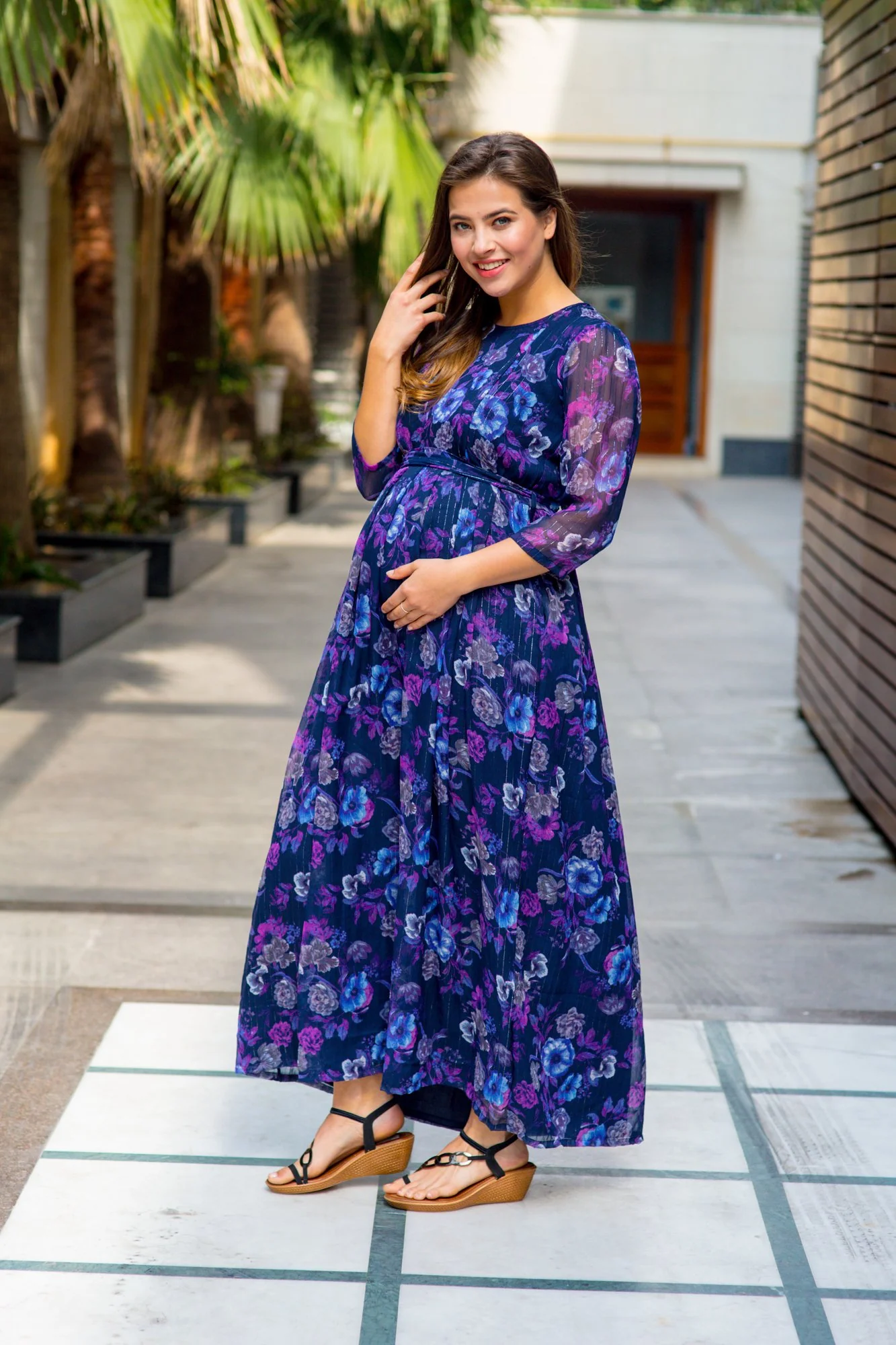 Luxe Chiffon Violet Floral Maternity & Nursing Dress - Chenance