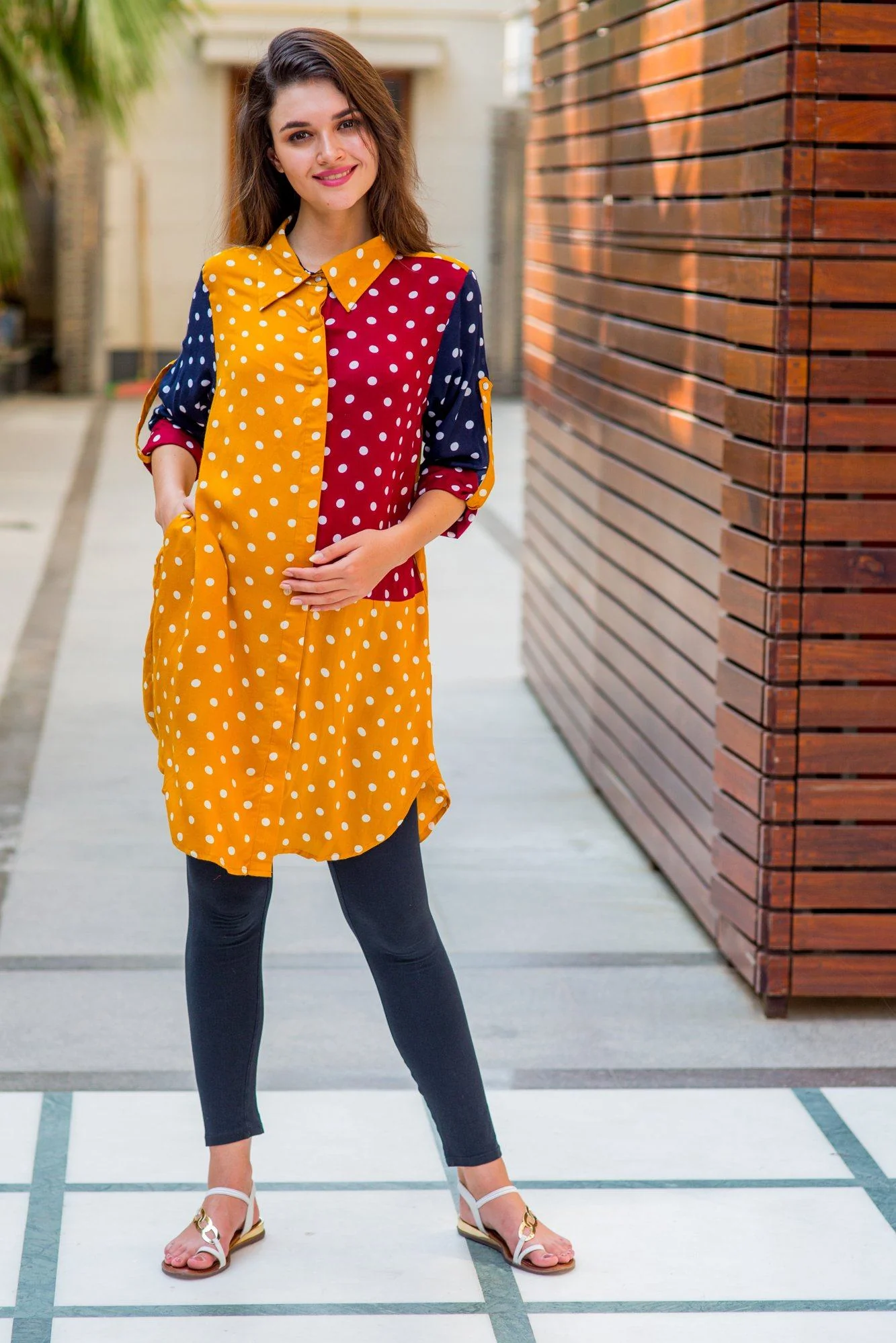 Multi Polka Versatile Nursing Shirt Dress - Chenance