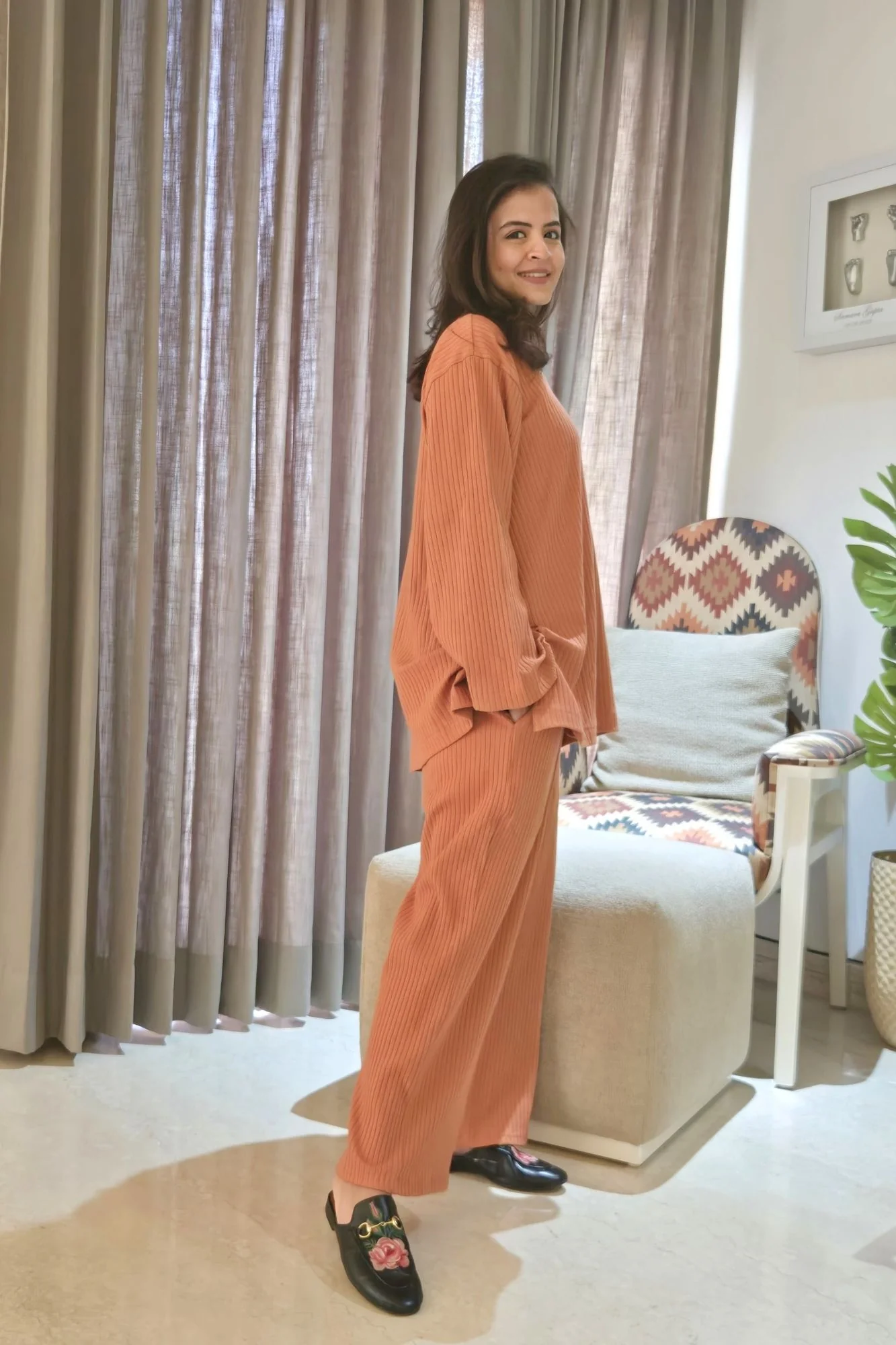 Ribbed Rust Maternity Stretchable Coord Set (2 pc) - Chenance