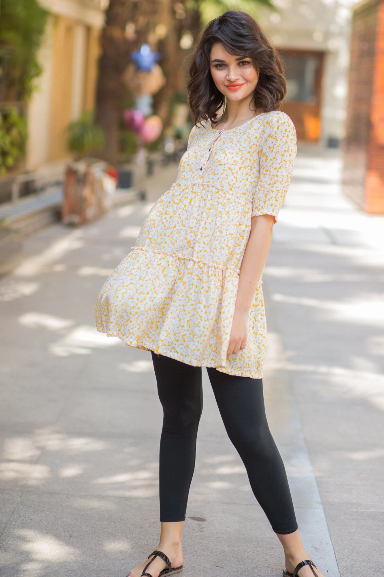 Baby Yellow Layered Maternity & Nursing Top - Chenance