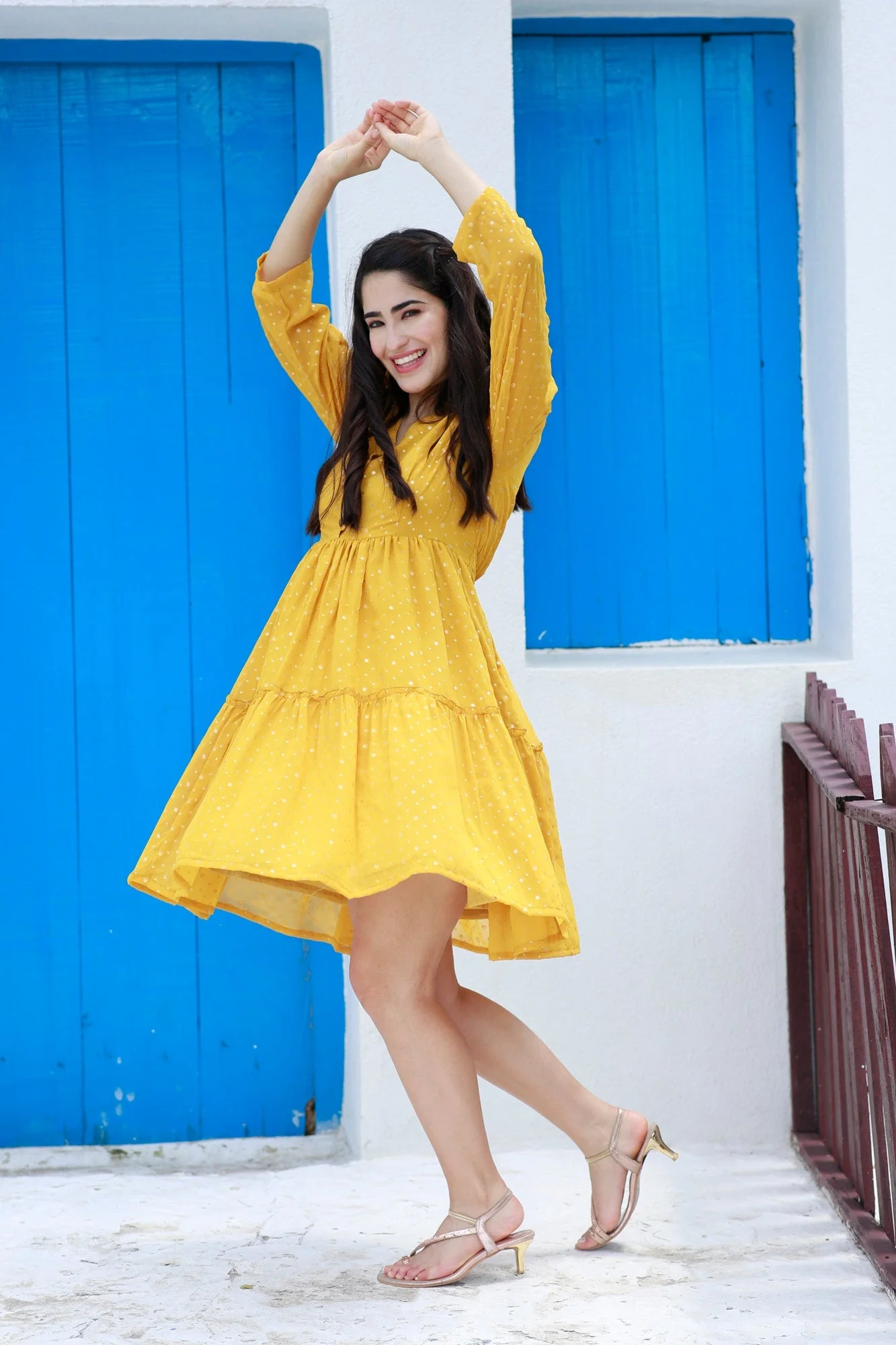 Cute Starry Marigold Maternity & Nursing Flair Dress - Chenance