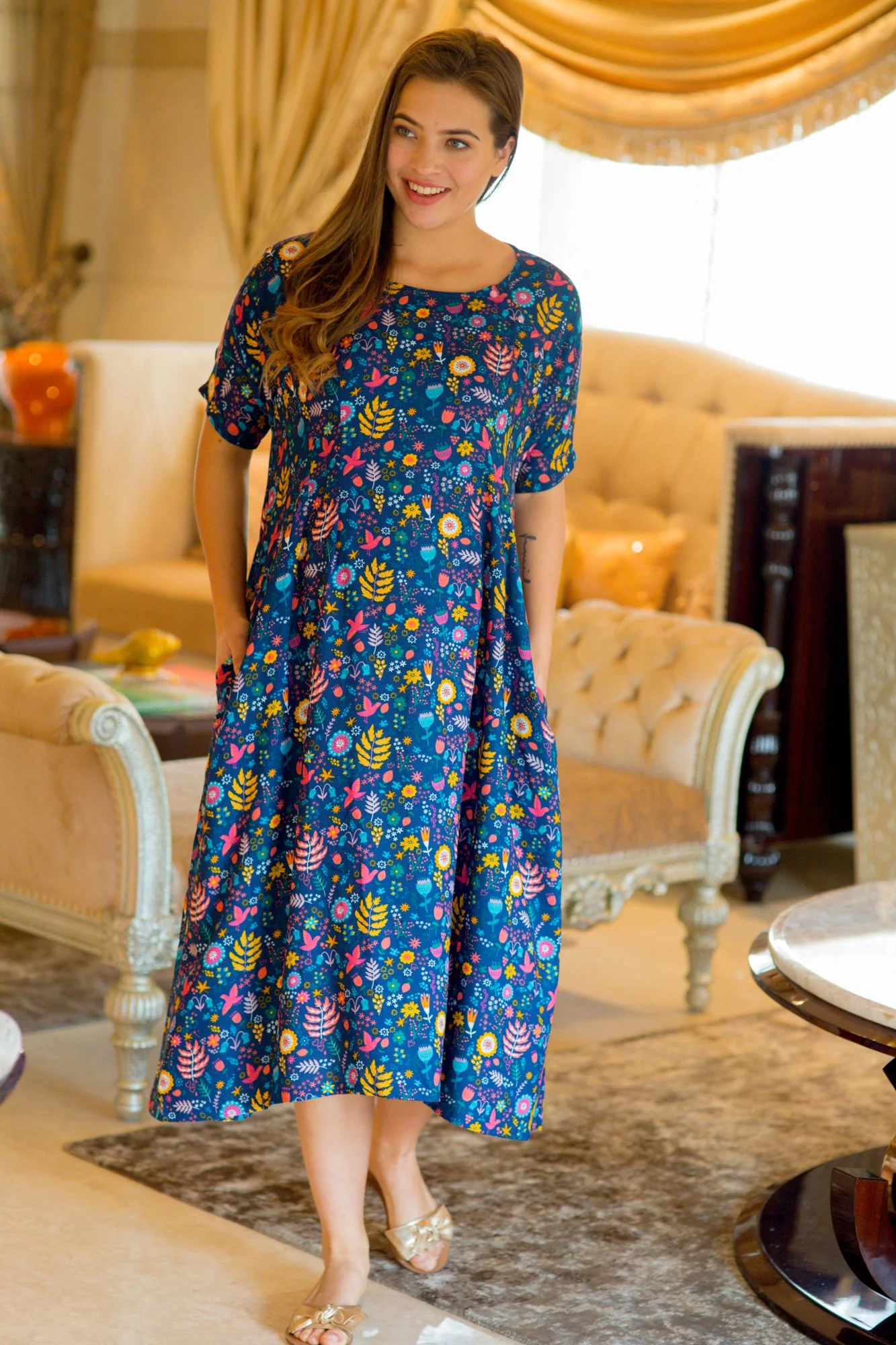 Set of 2 - Midnight Blue Shoulder Snap Delivery Gown + Matching Baby Swaddle - Chenance